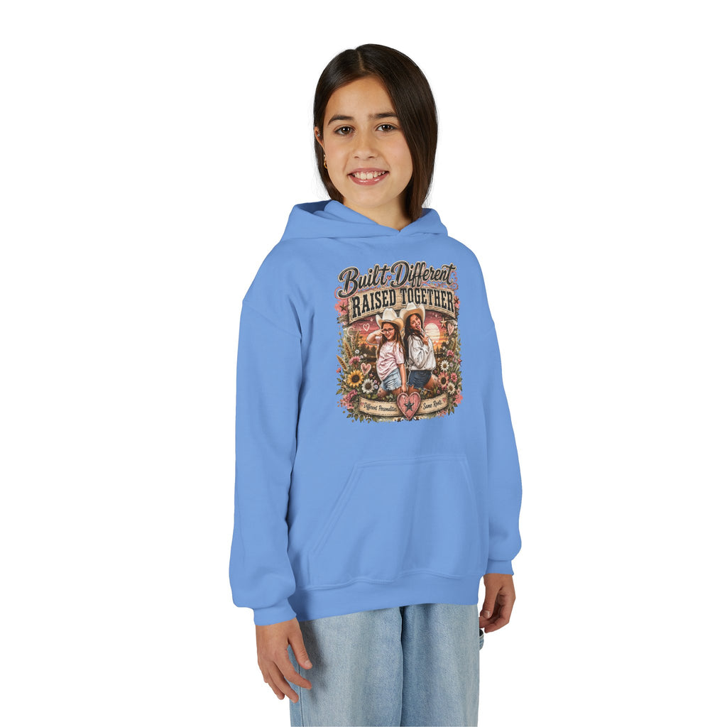 Youth Hoodie — “Built Different, Raised Together” Vintage Farm Kids Pullover