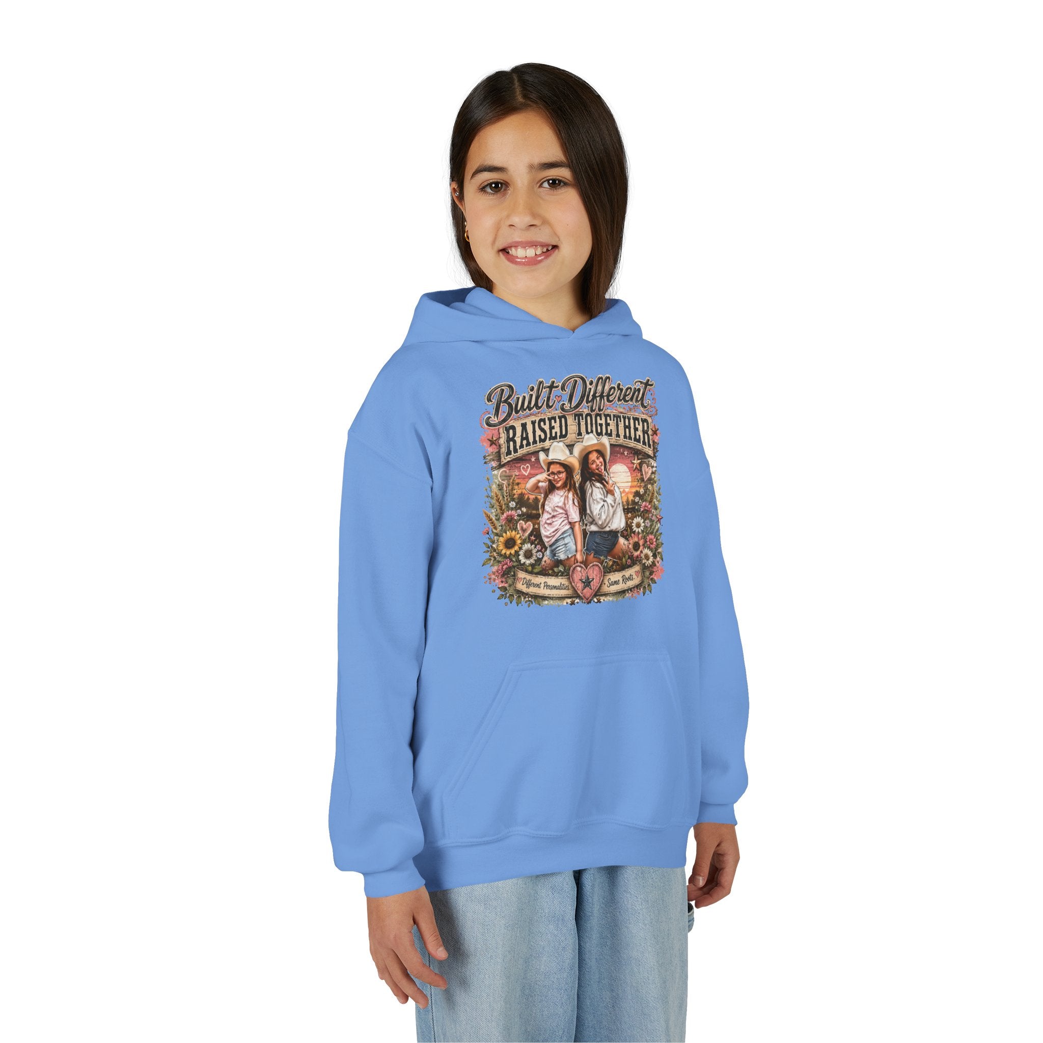 Youth Hoodie — “Built Different, Raised Together” Vintage Farm Kids Pullover