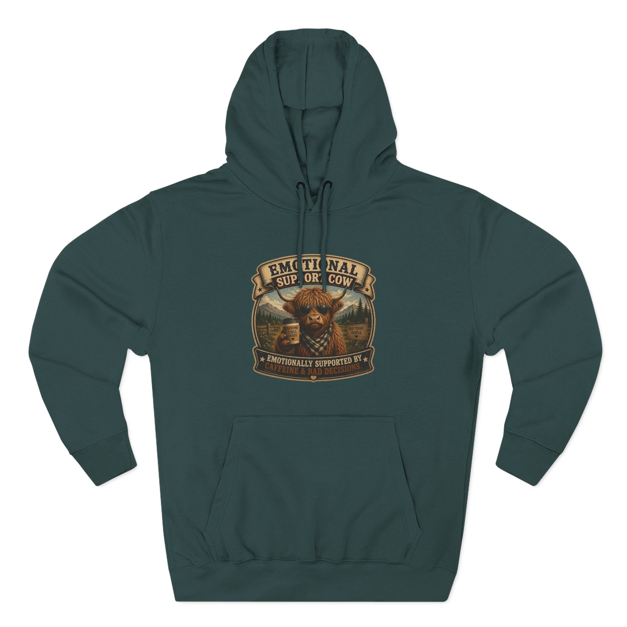 Emotional Support Cow Highland Cow - Three-Panel Fleece Hoodie