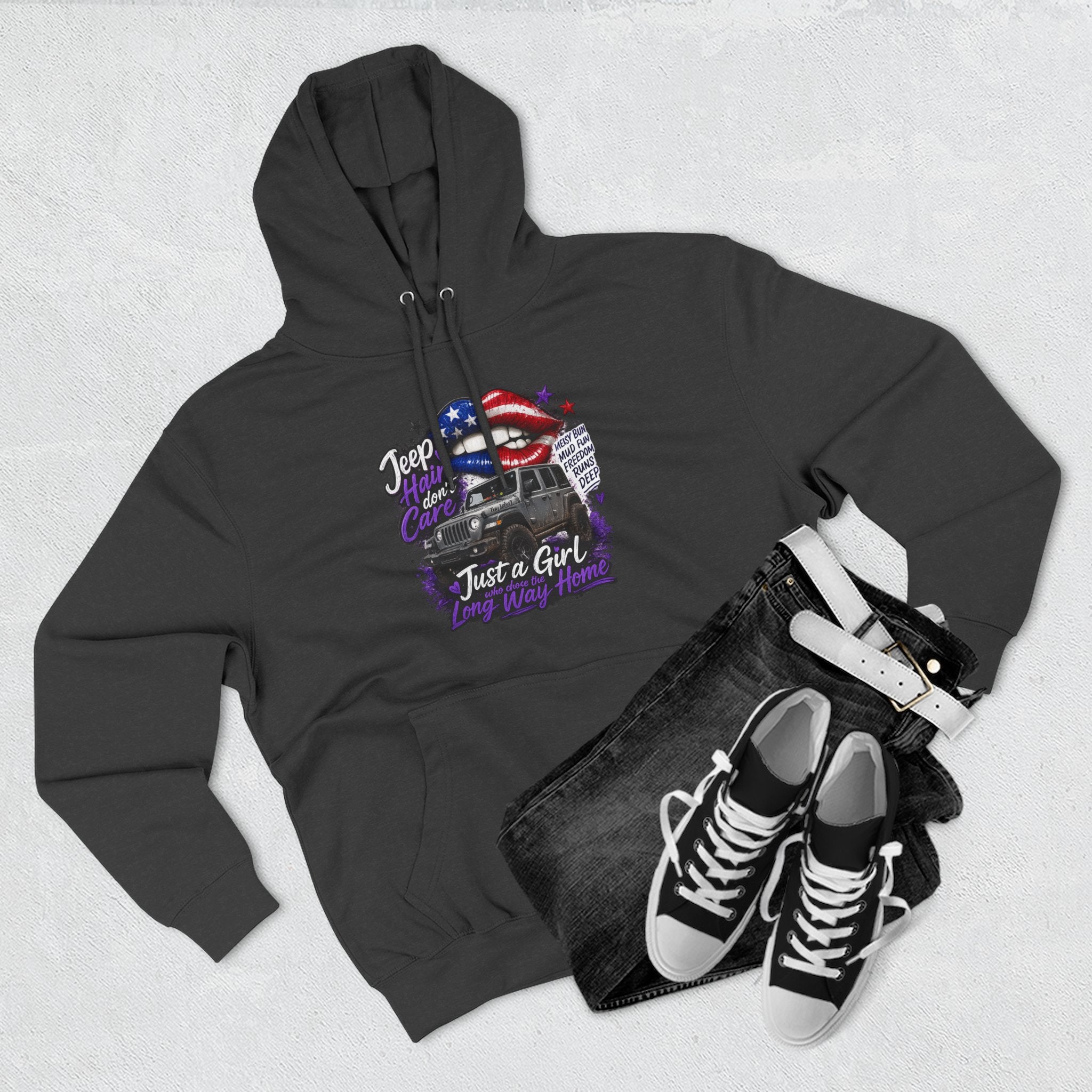 Patriotic 'Jeep Ain't Just a Girl Thing' – Graphic Fleece Pullover Jeep Driver Hoodie