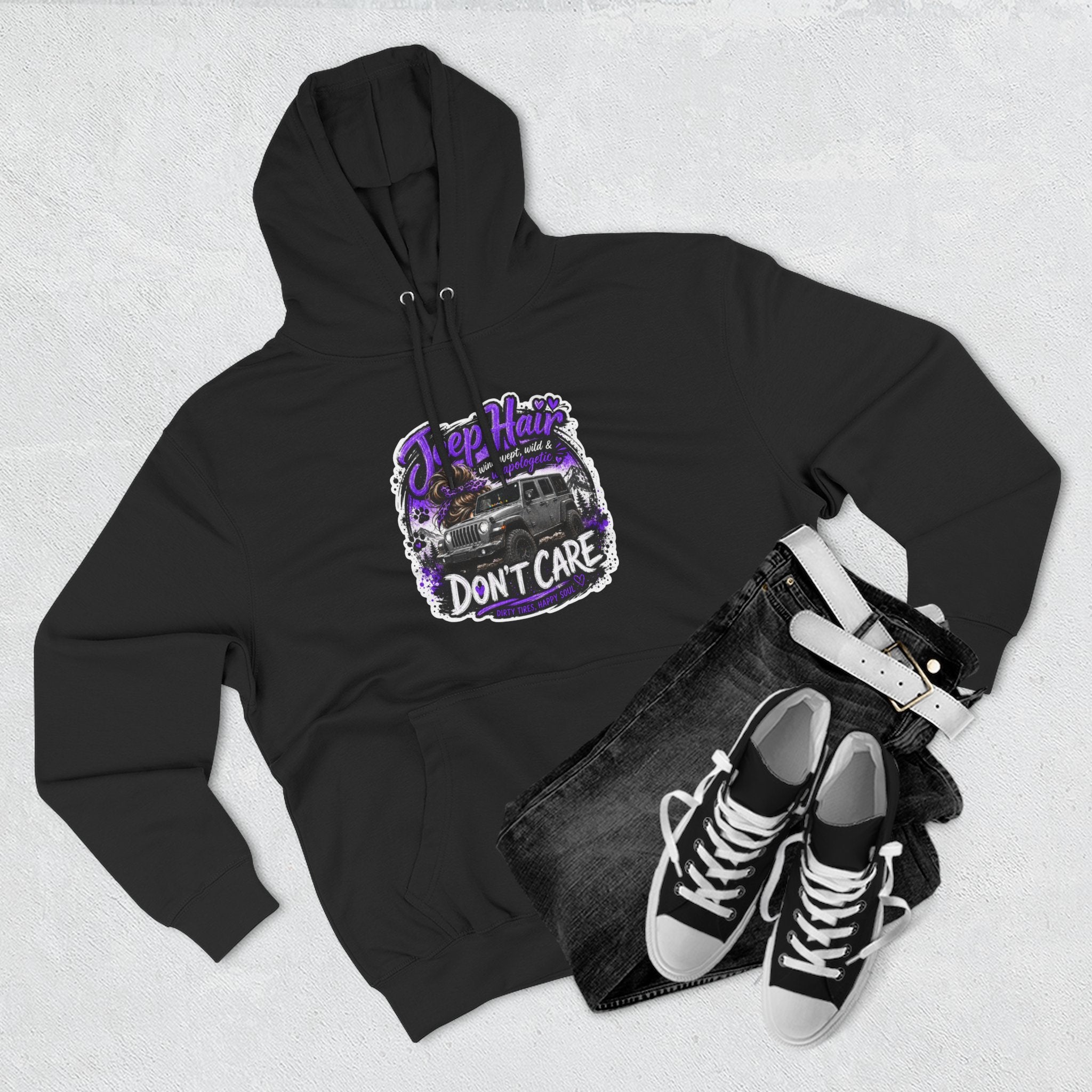 Jeep Hair Don't Care (Purple) Three-Panel Fleece Hoodie