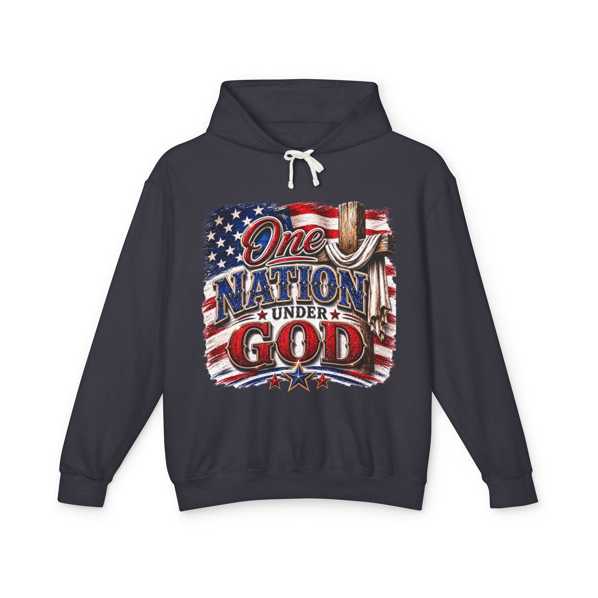 One Nation Under God Hoodie — American Flag & Cross Patriotic Sweatshirt