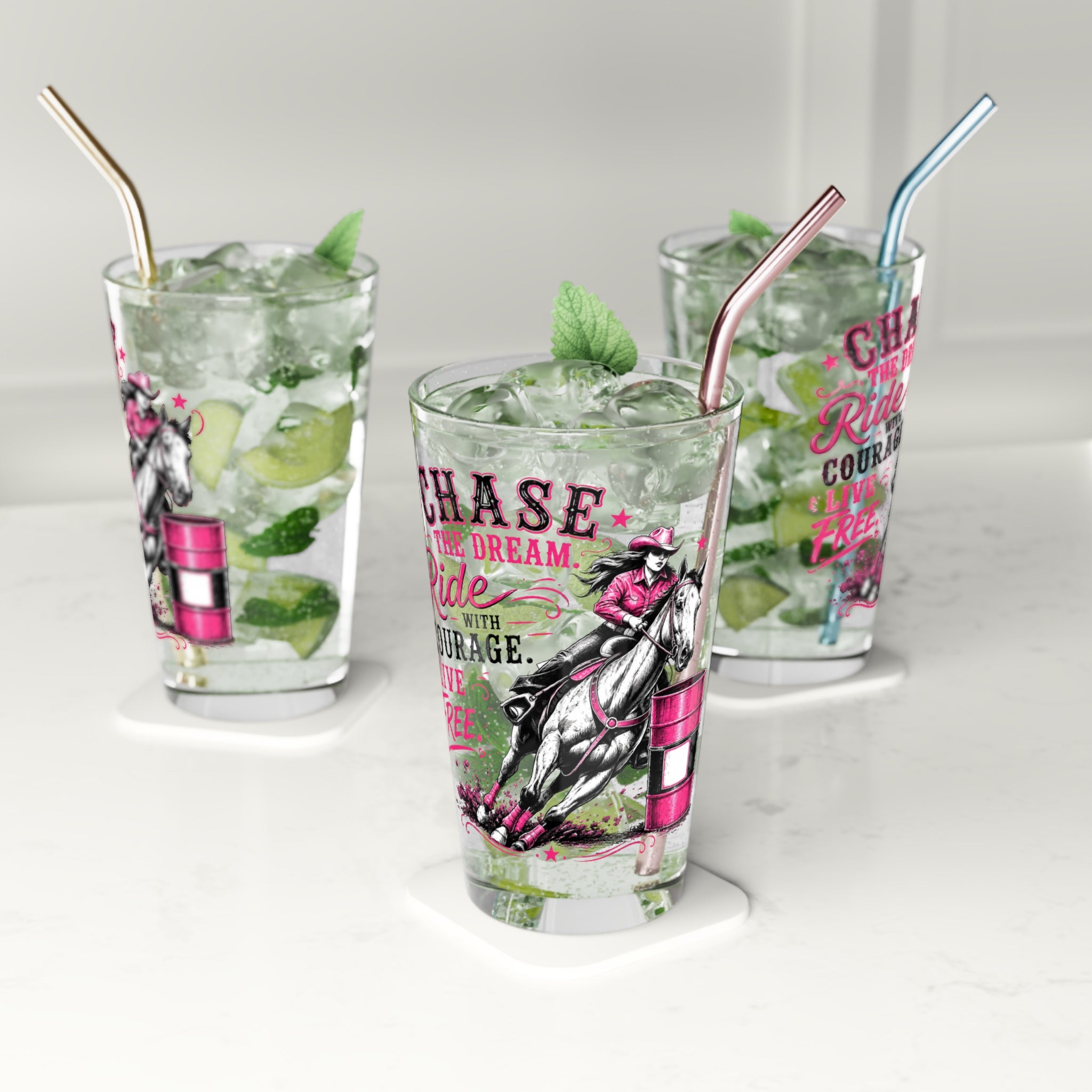 Chase the Dream Horse Pink Pint Glass, 16oz