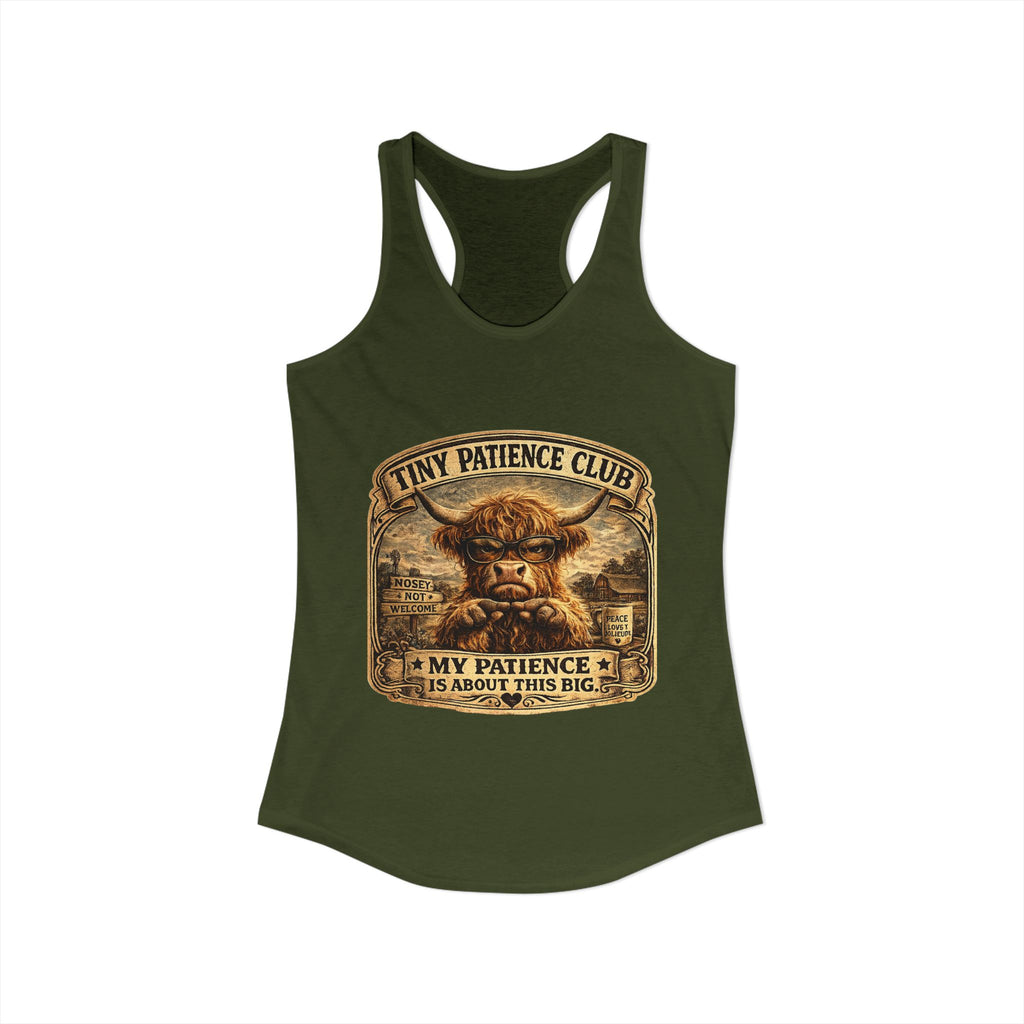Tiny Patience Highland Cow Women's Ideal Racerback Tank