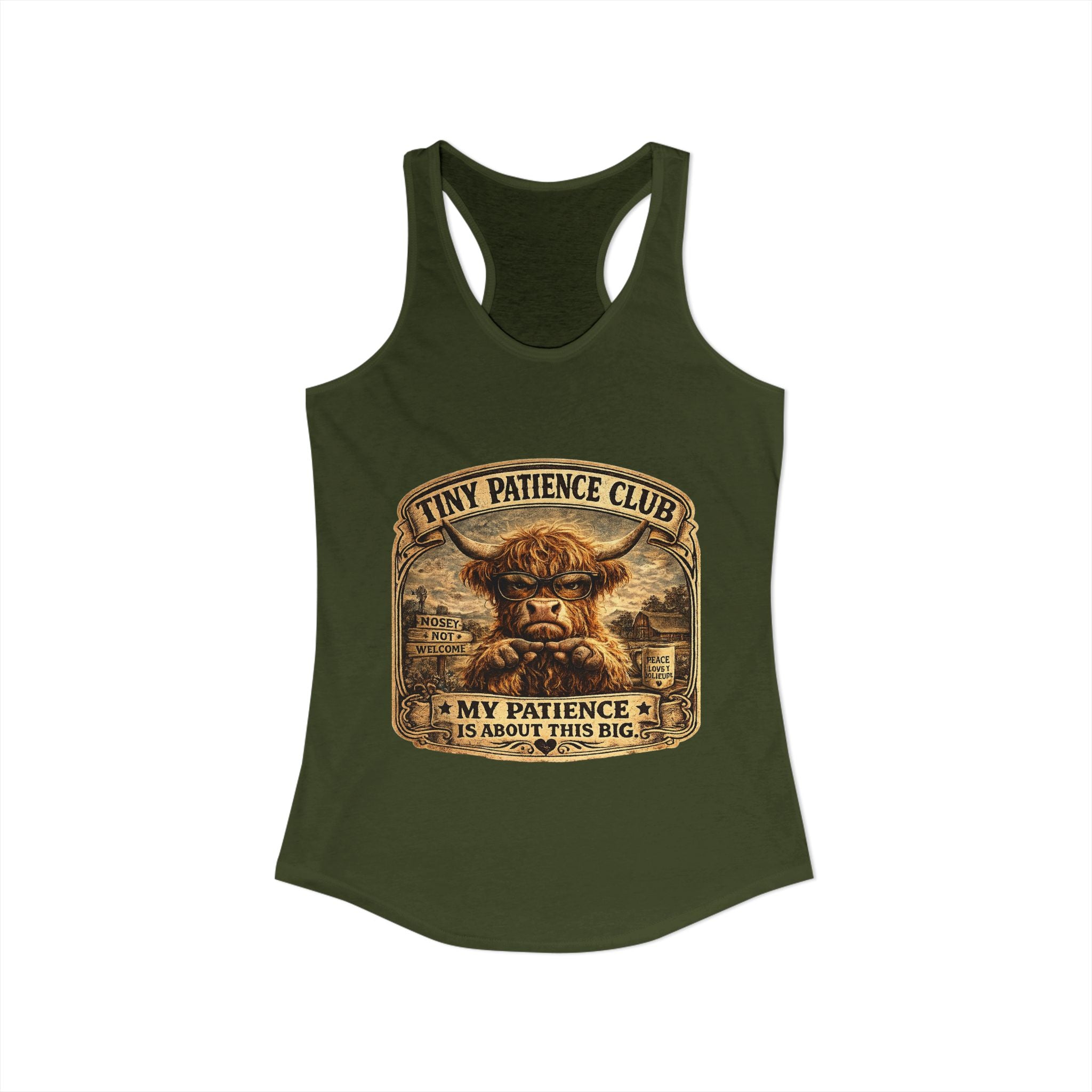 Tiny Patience Highland Cow Women's Ideal Racerback Tank