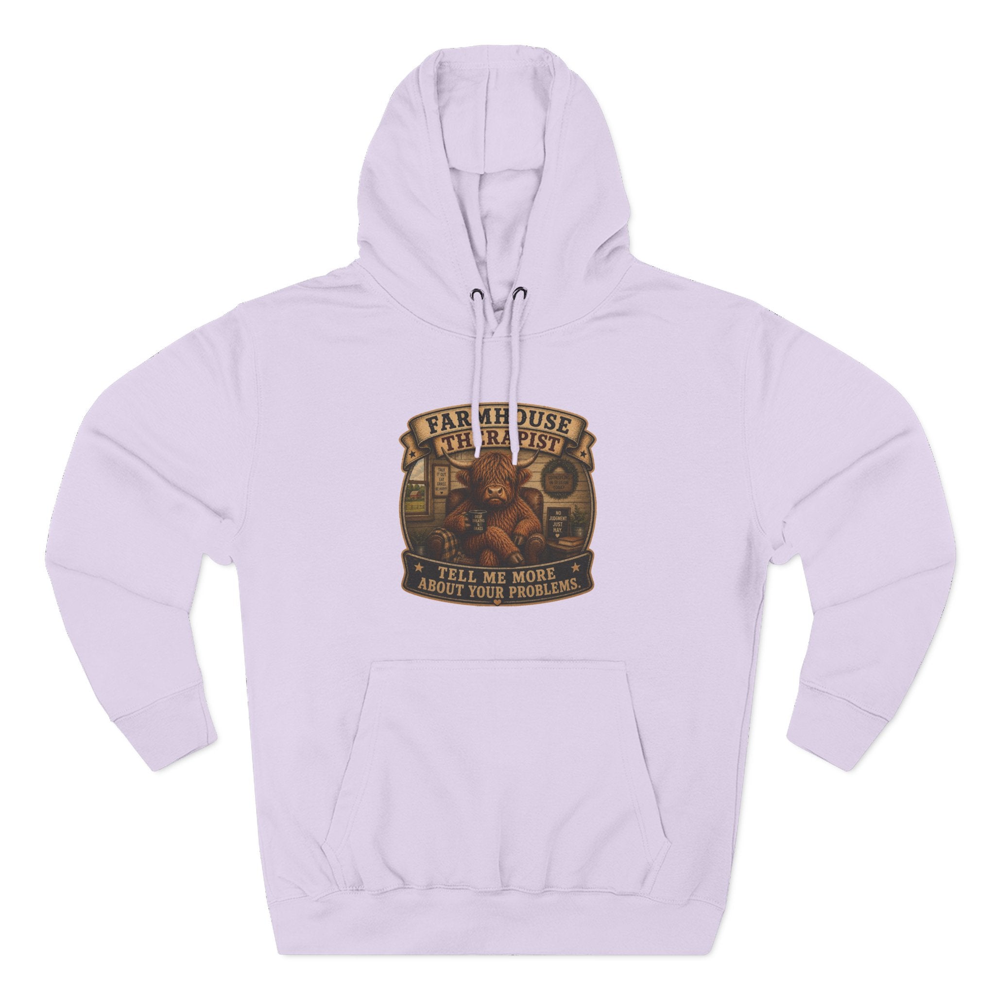 Farmhouse Therapist Highland Cow Three-Panel Fleece Hoodie