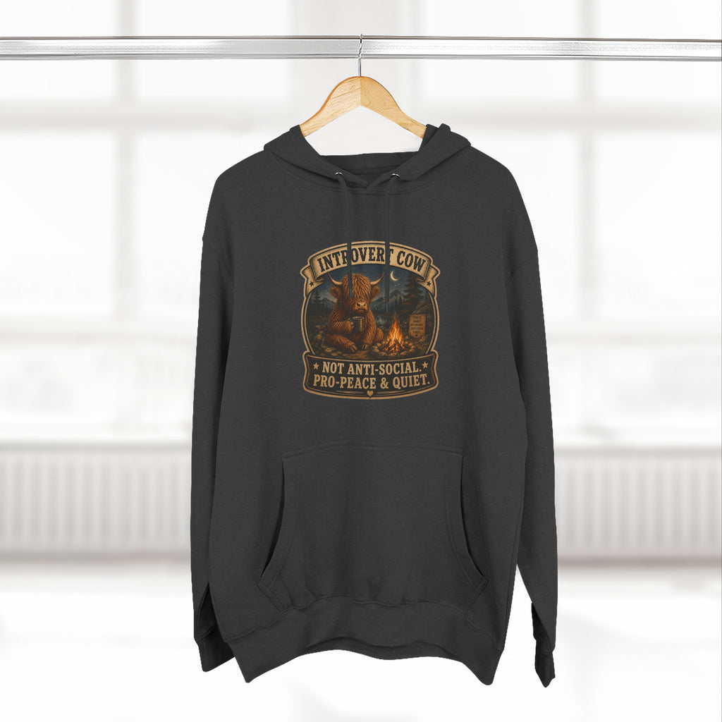 Introvert Highland Cow Three-Panel Fleece Hoodie