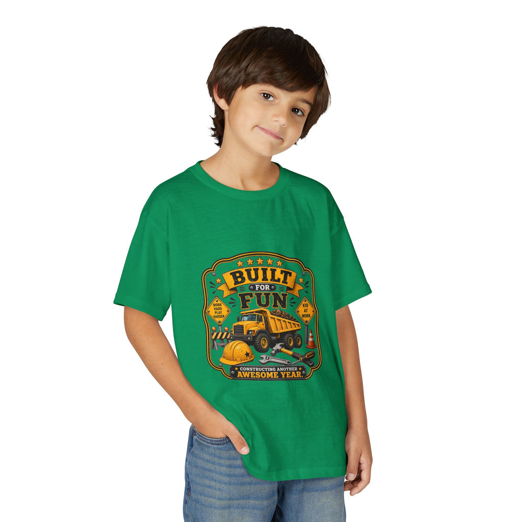 "Built For Fun" Graphic Tee Kids Construction Truck — T-Shirt