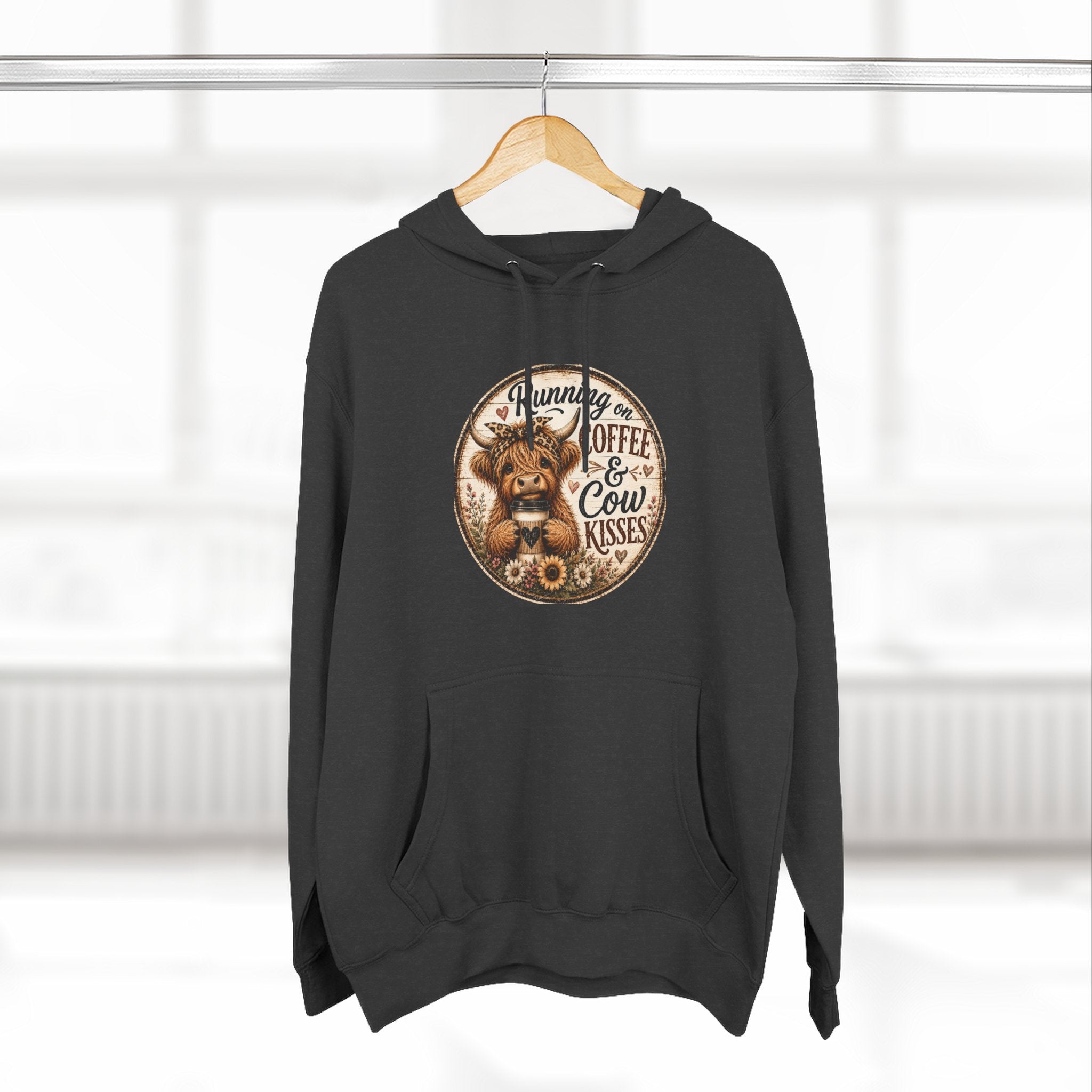Running on Coffee & Cow Kisses Three-Panel Fleece Hoodie