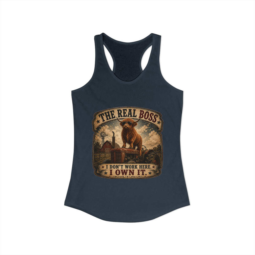 The Real Boss Highland Cow Women's Ideal Racerback Tank
