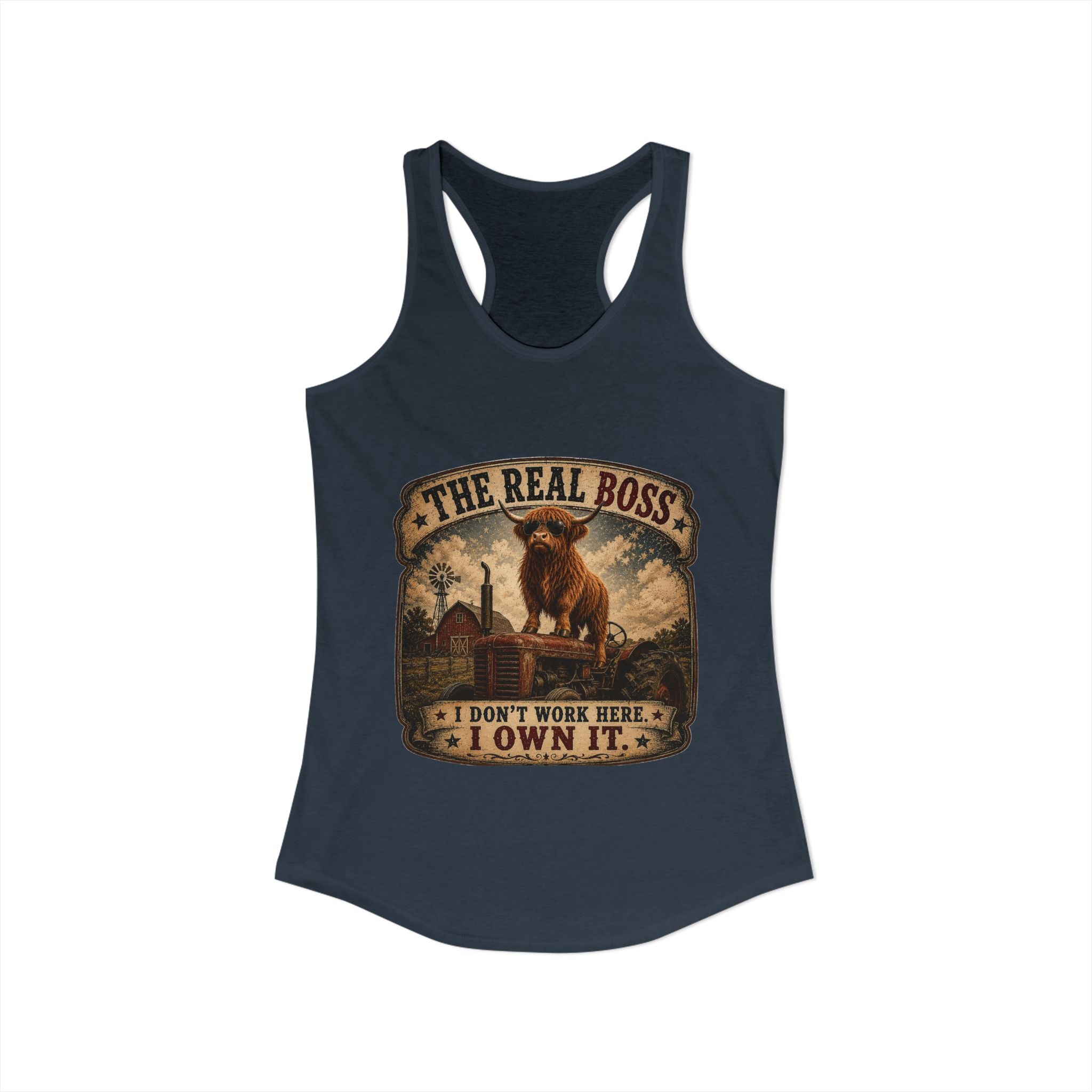 The Real Boss Highland Cow Women's Ideal Racerback Tank