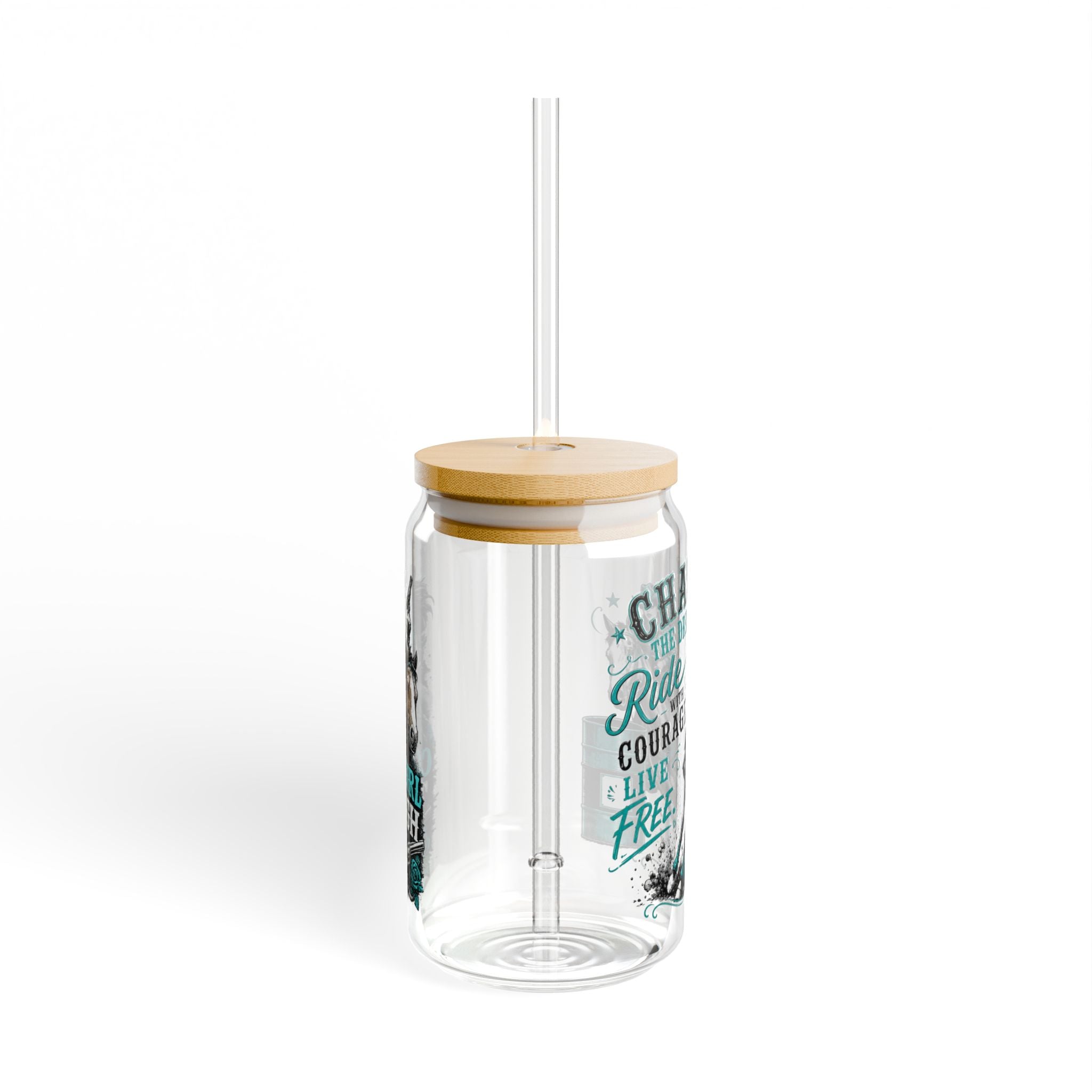 “Chase the Dream, Ride with Courage” Horse Racing Design – 16oz Sipper Glass