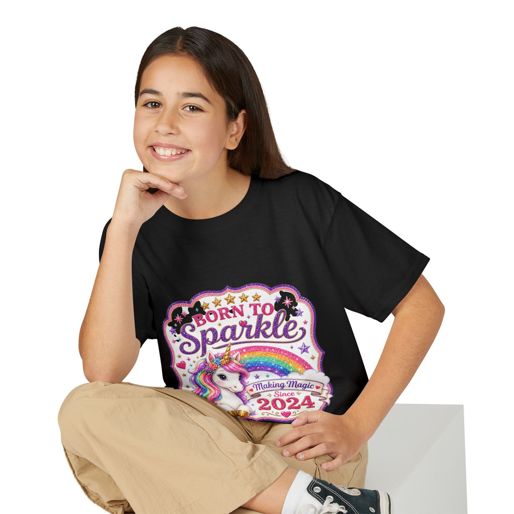 "Born to Sparkle" Unicorn Rainbow 2024 Youth Tee Kids — T-Shirt