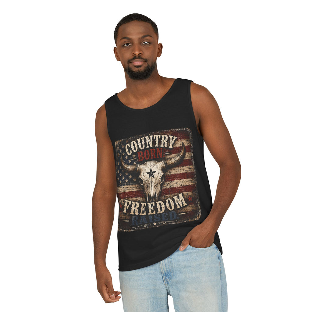Country Born Freedom Raised Tank Top — Americana Skull Flag Graphic Tank Top