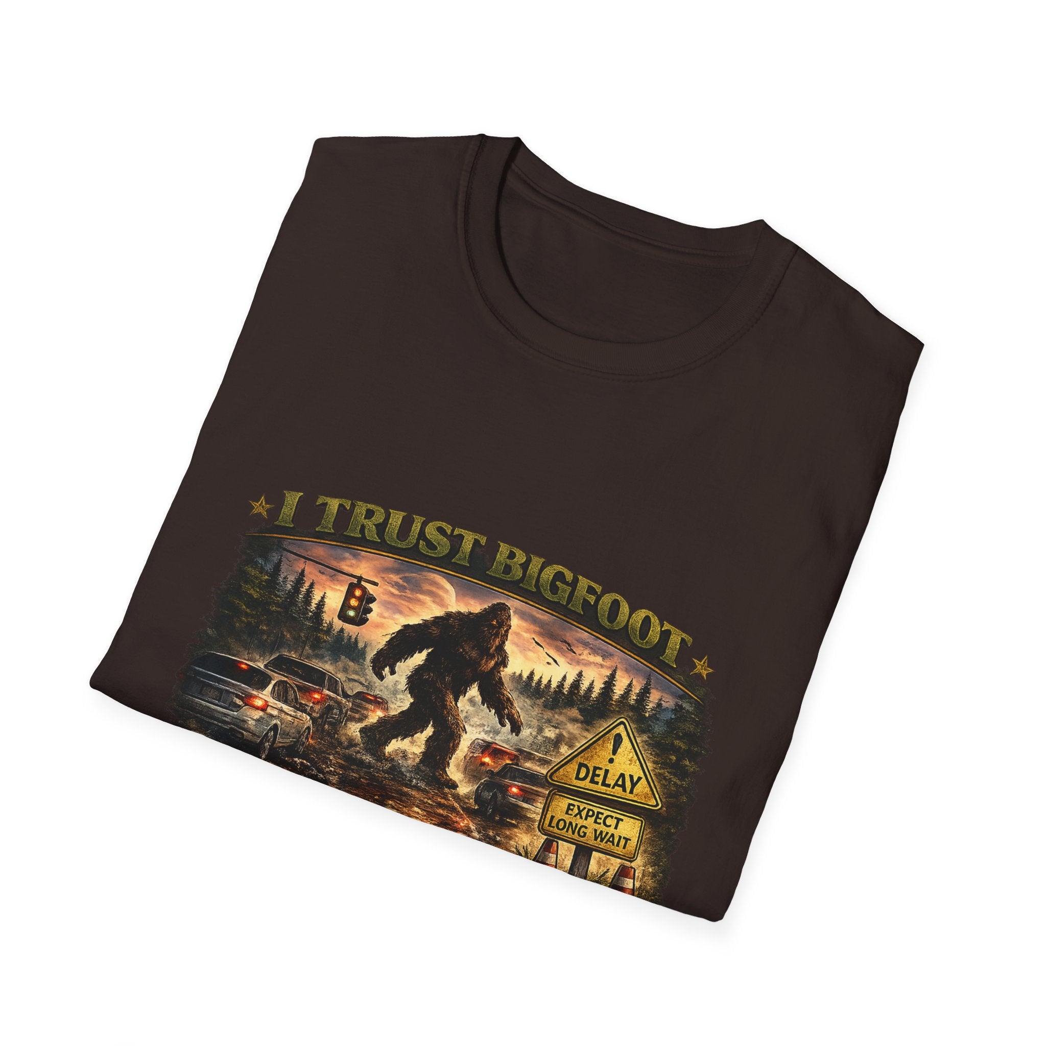 Bigfoot Graphic T-Shirt — "I Trust Bigfoot" Vintage Forest Design