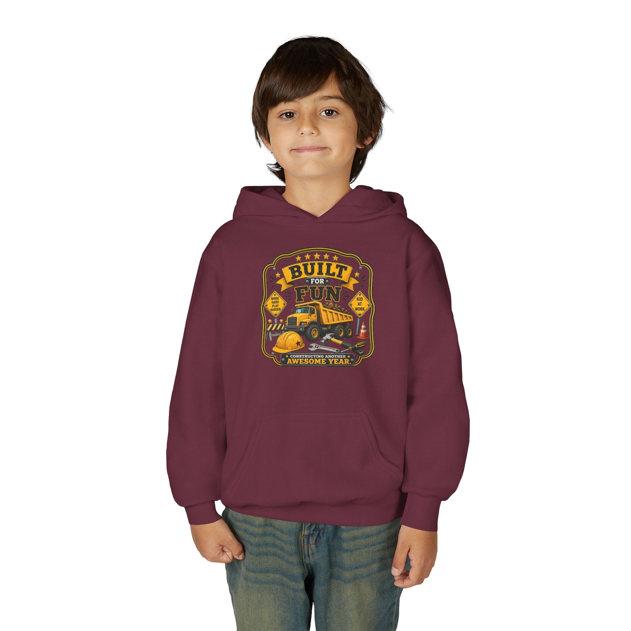 "Built for Fun" Construction Truck Pullover - Youth Hoodie