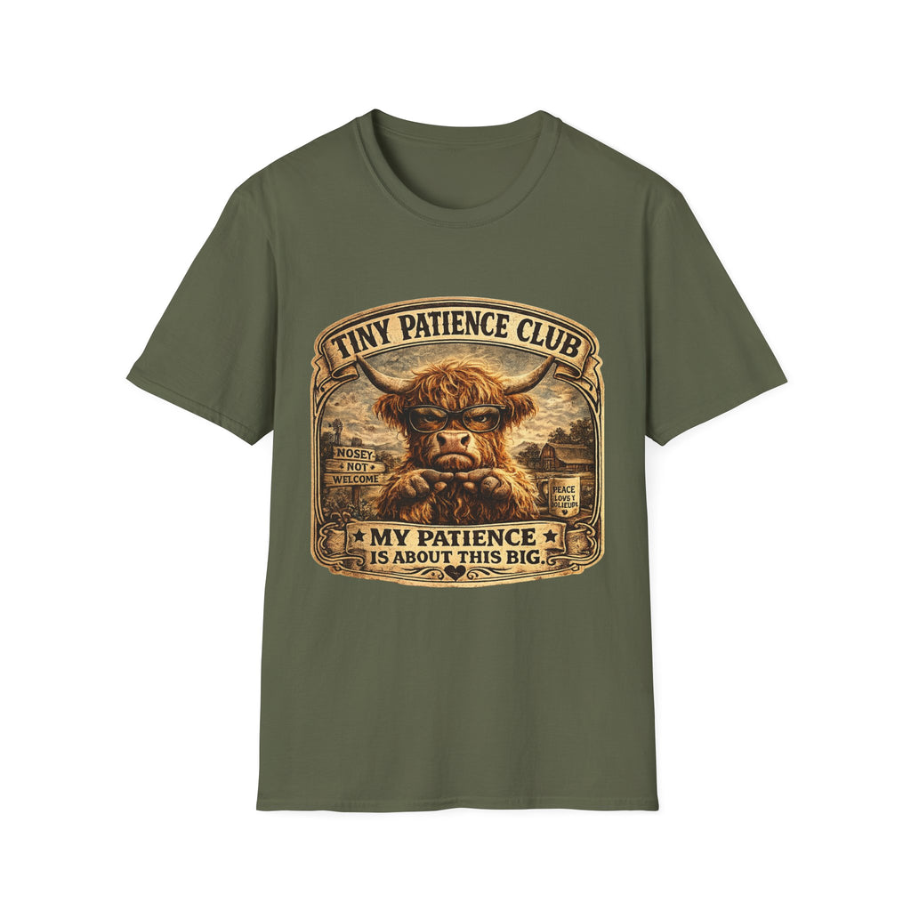 Tiny Patience Club Highland Cow Unisex Softstyle T-Shirt