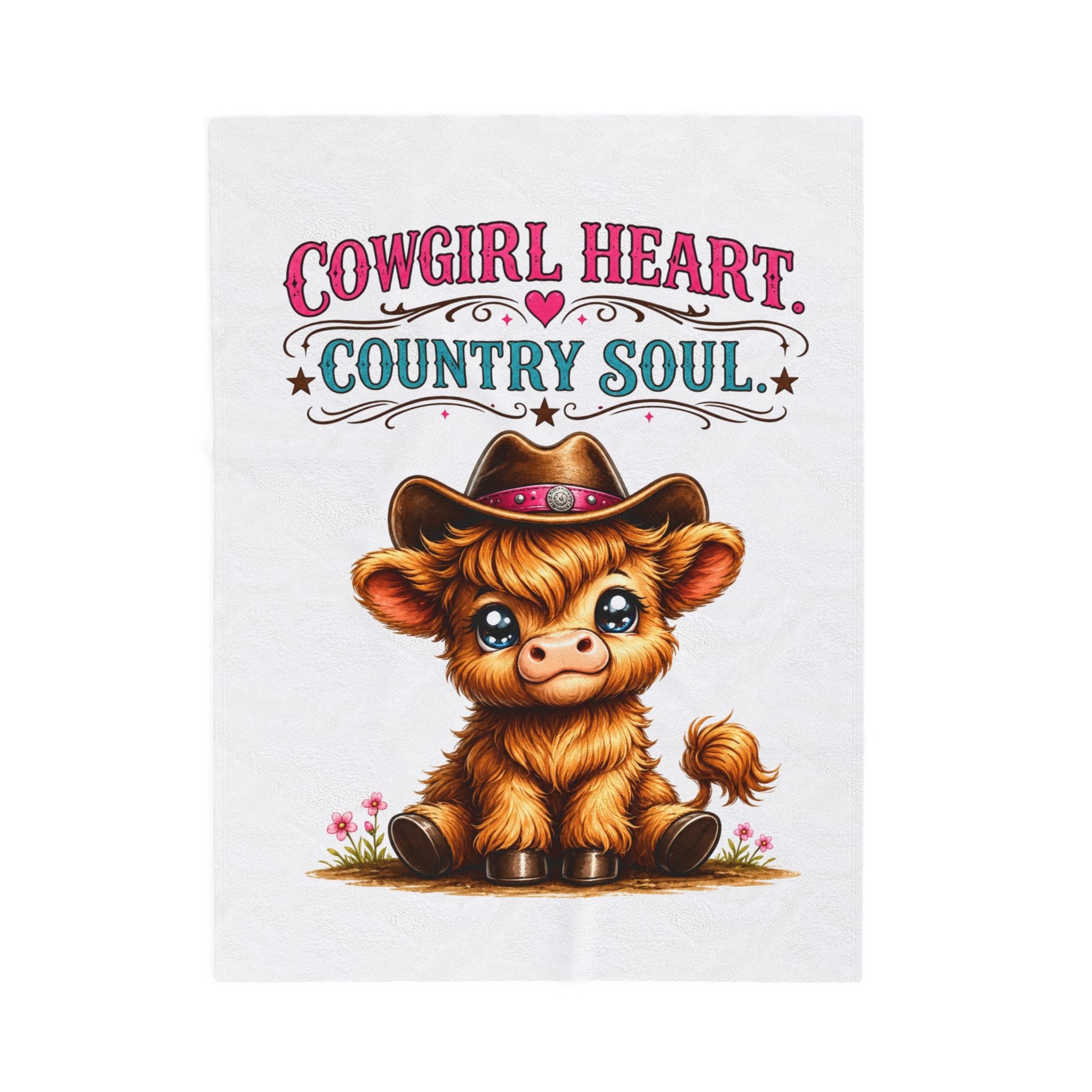 Cowgirl Heart Velveteen Plush Blanket — Cute Cowgirl Calf Design, "Cowgirl Heart Country Soul" Throw