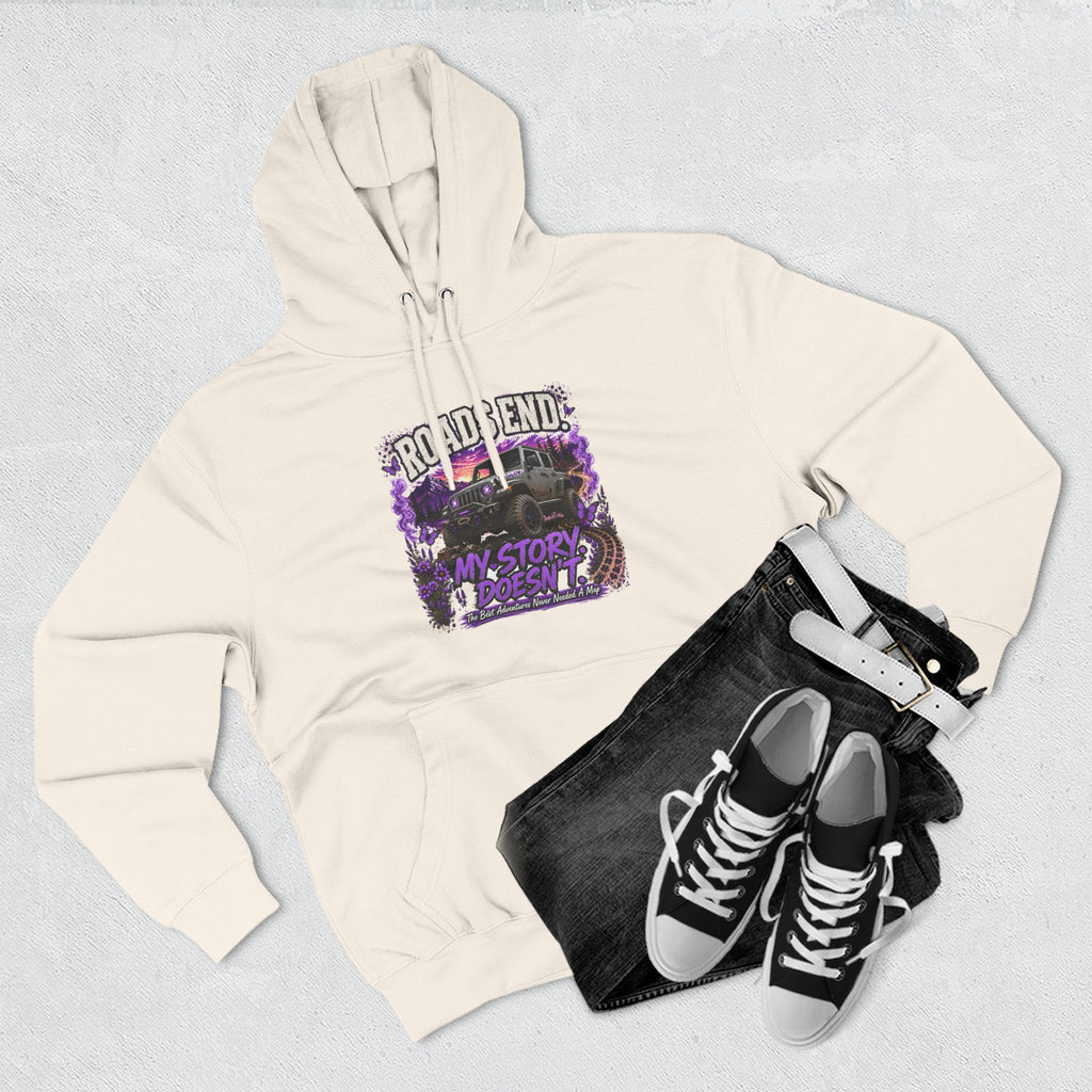 Roads End Jeep (Purple) Three-Panel Fleece Hoodie
