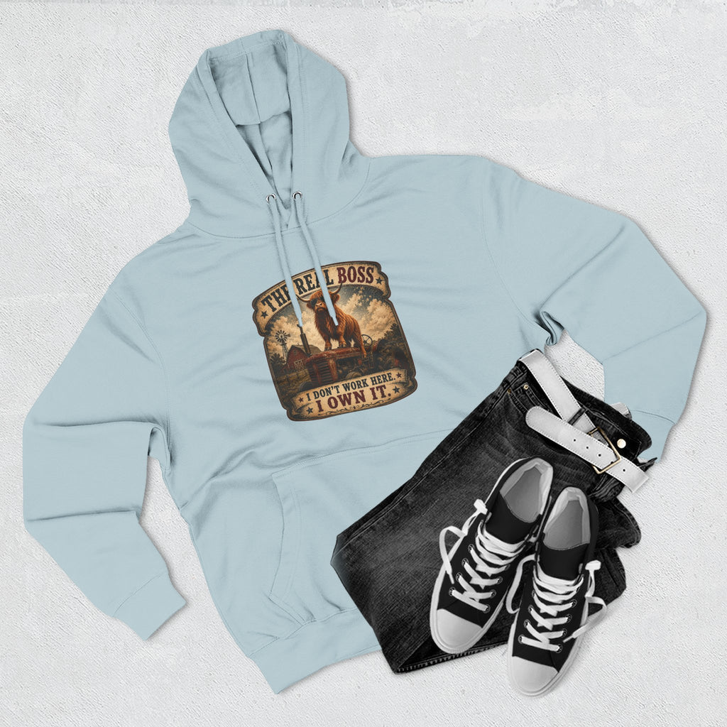 The Real Boss Highland Cow Three-Panel Fleece Hoodie