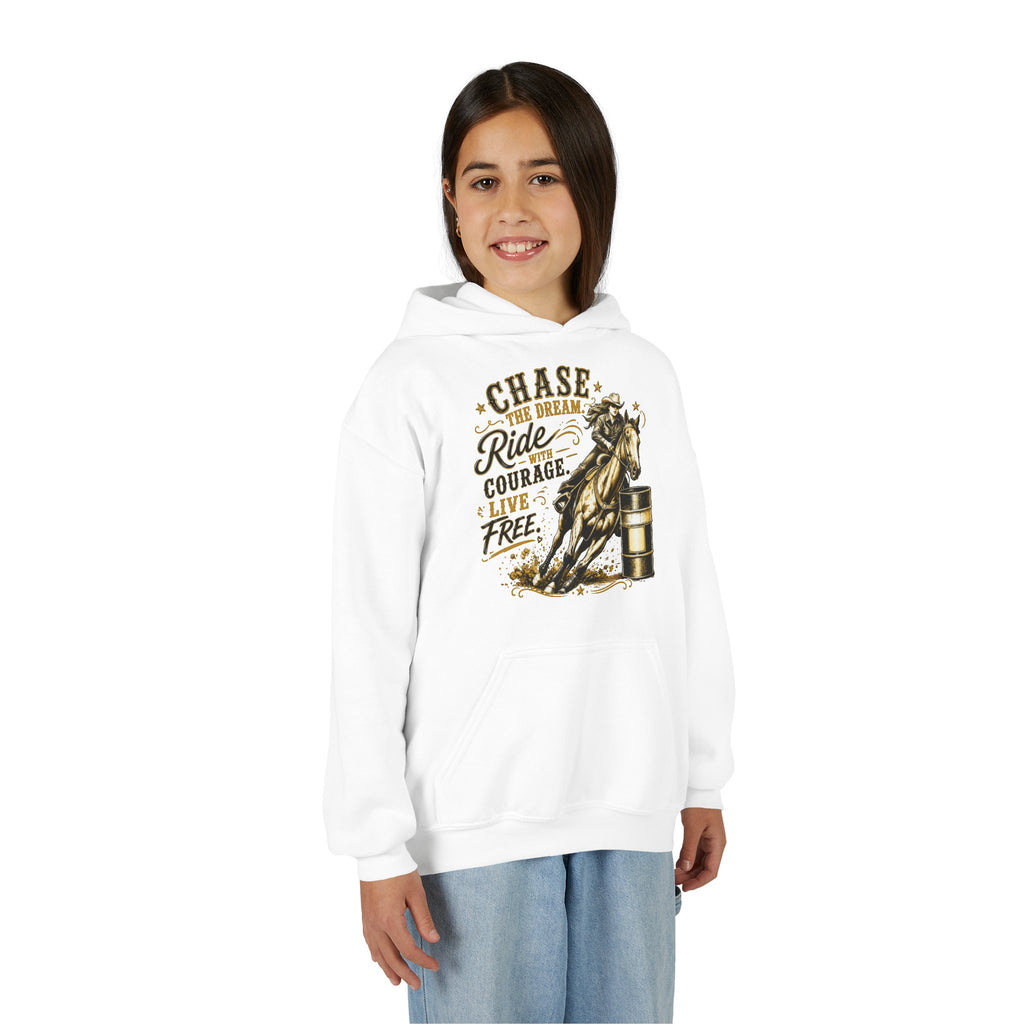 Chase the Dream Ride with Courage Youth Heavy Blend Hooded Sweatshirt