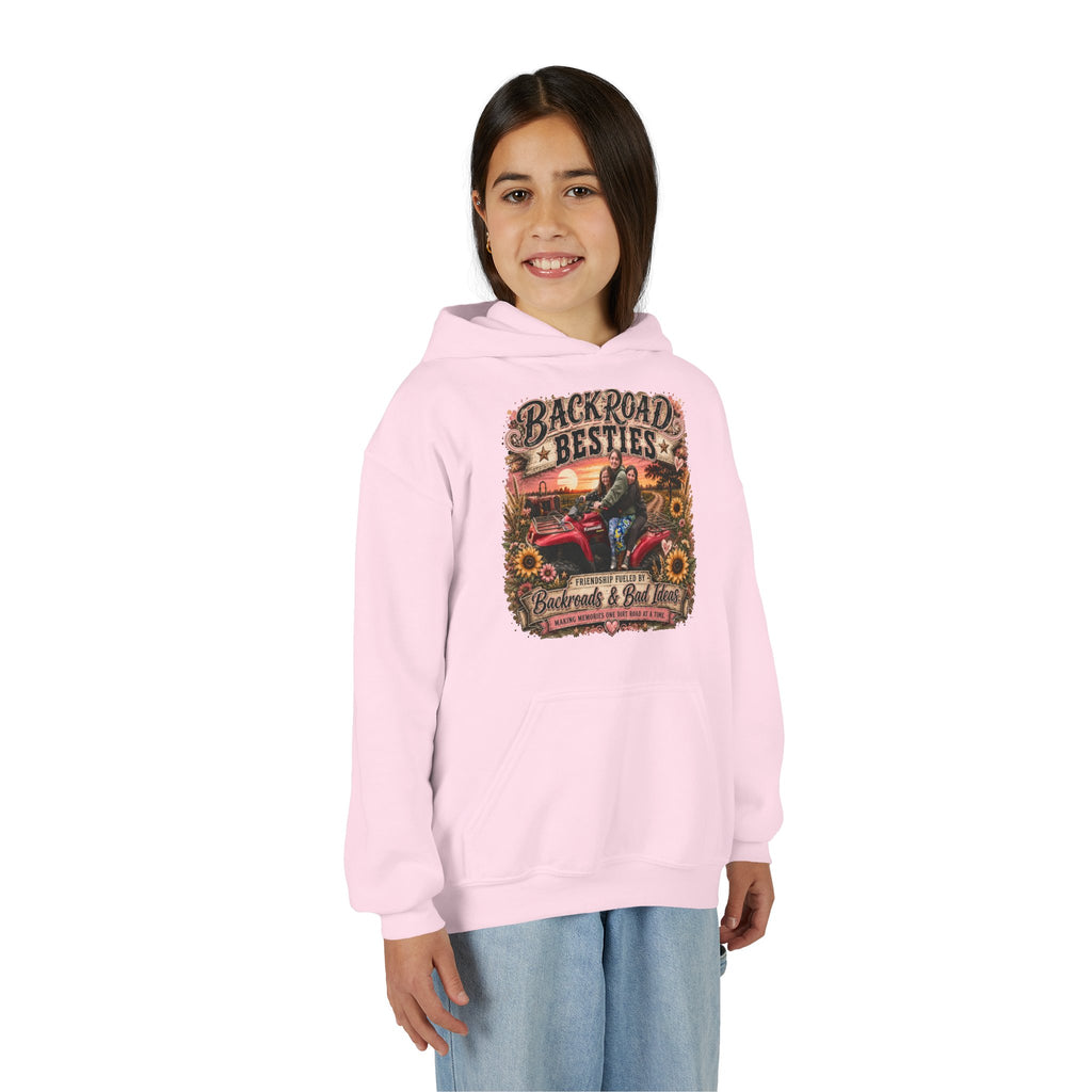 "Backroad Besties" Vintage Truck & Sunflower — Graphic Youth Hoodie