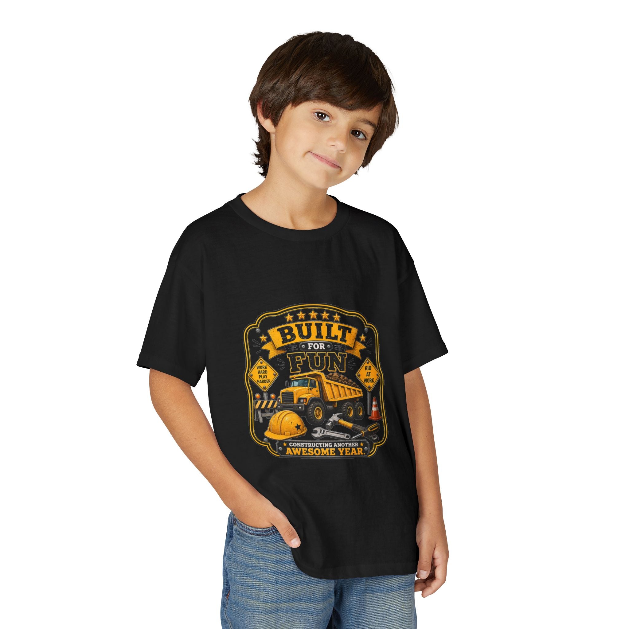 "Built For Fun" Graphic Tee Kids Construction Truck — T-Shirt