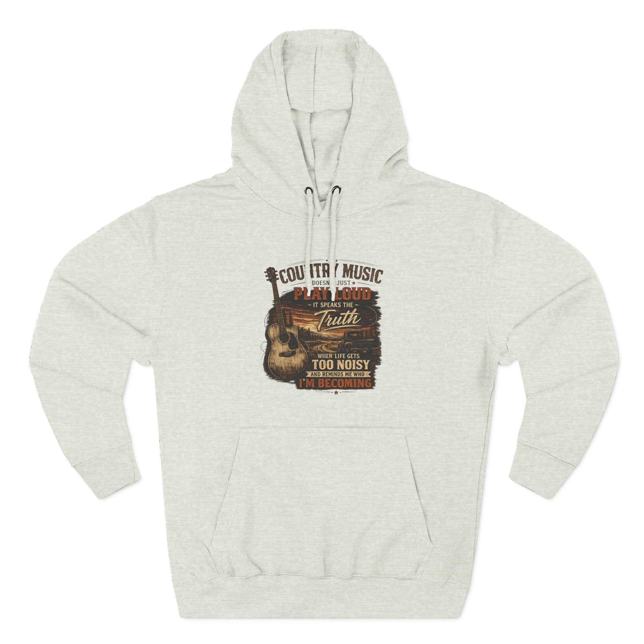 Country Music Guitar Hoodie — "Country Music: Too Loud For The City" Fleece Sweatshirt
