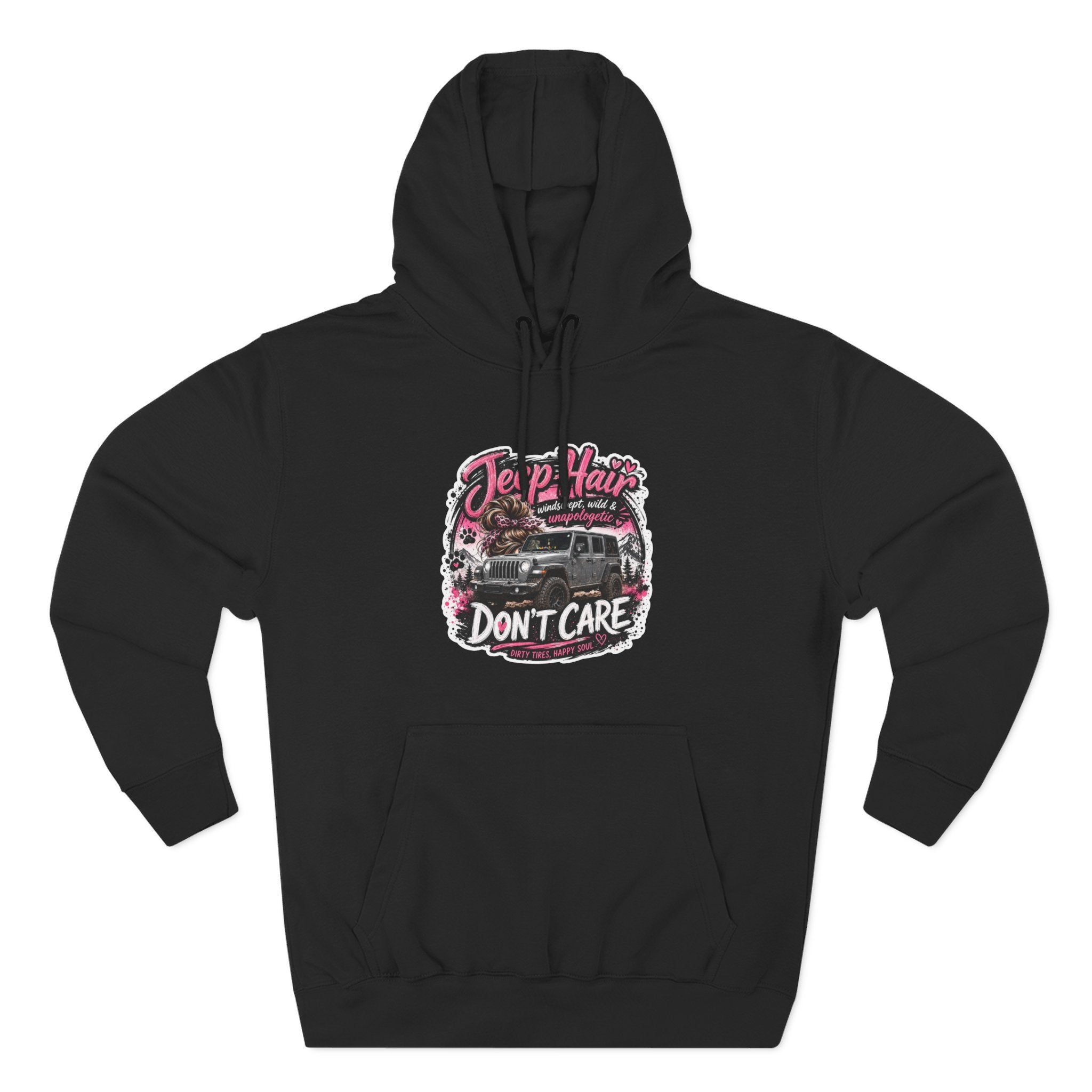 Jeep Hair Don't Care (Pink) Three-Panel Fleece Hoodie