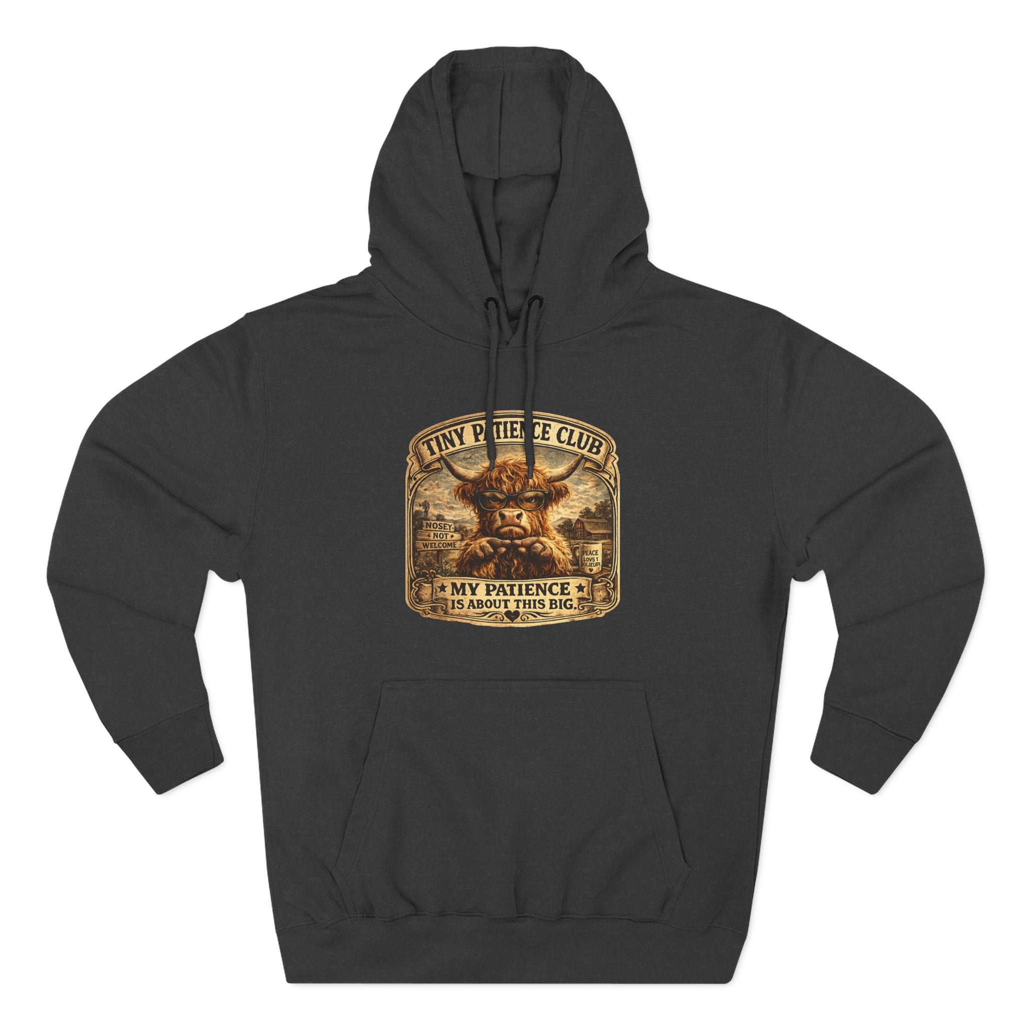 Tiny Patience Club Highland Cow Three-Panel Fleece Hoodie