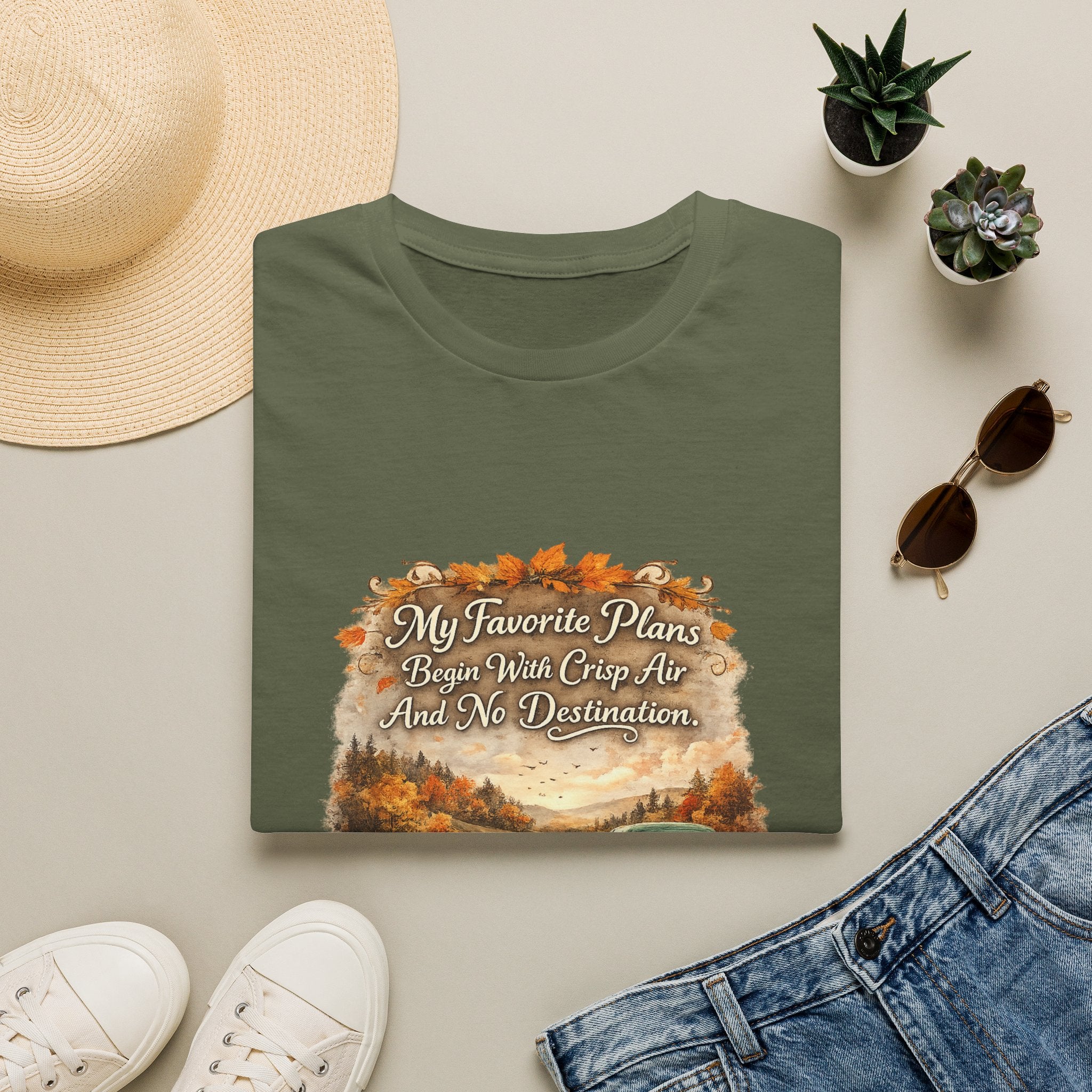 “My Favorite Plans Begin With Crisp Air And No Destination” Vintage Autumn Tee — Fall Roadtrip T-Shirt