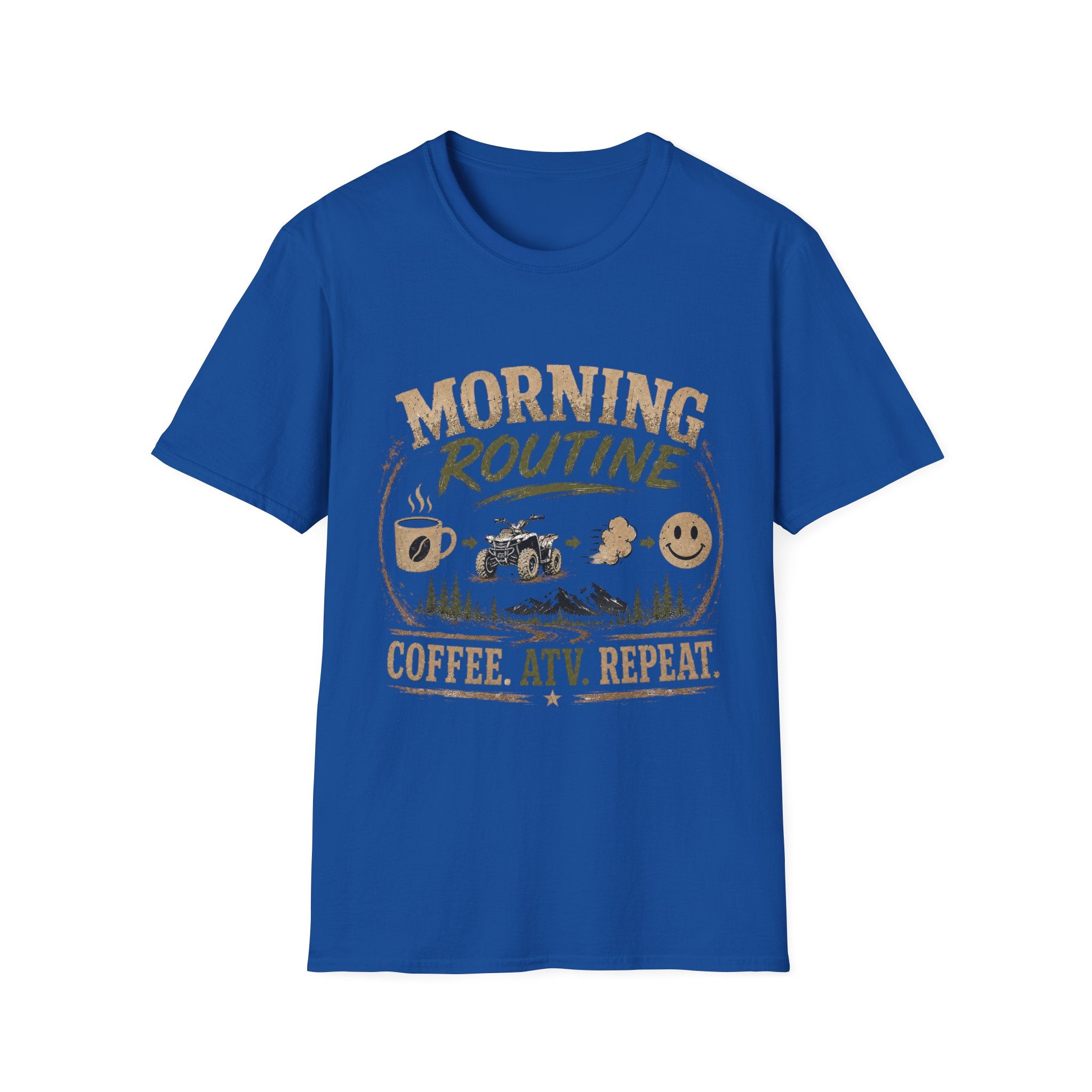 Morning Routine T-Shirt — “Coffee. ATV. Repeat.” Outdoor Adventure Graphic Tee