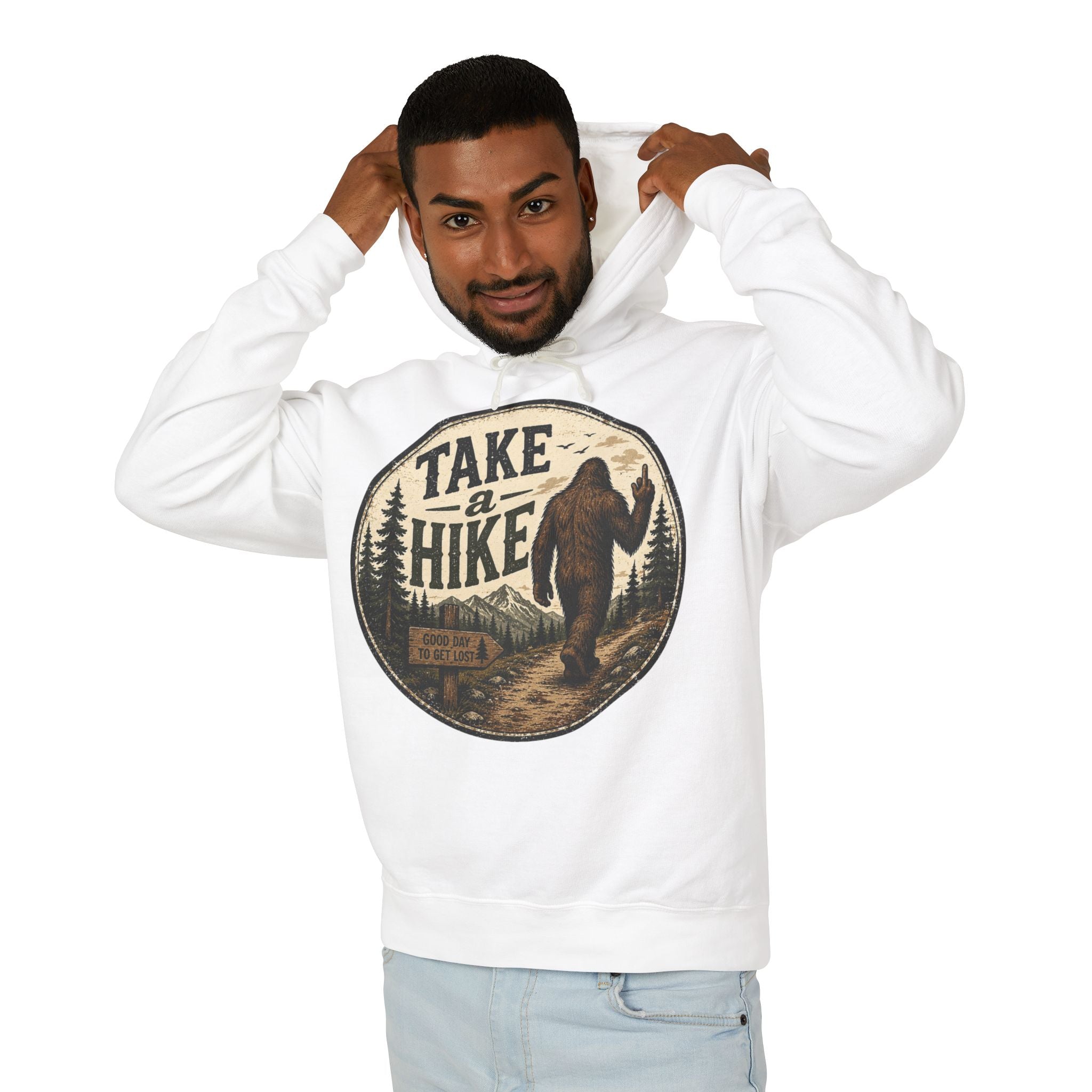 Take a Hike Hoodie — Vintage Bigfoot Nature Graphic Hooded Sweatshirt
