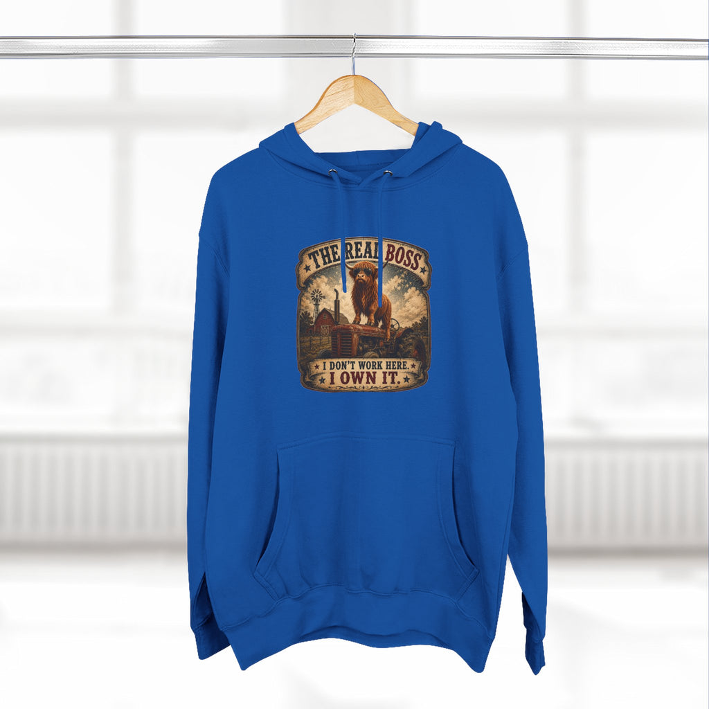 The Real Boss Highland Cow Three-Panel Fleece Hoodie