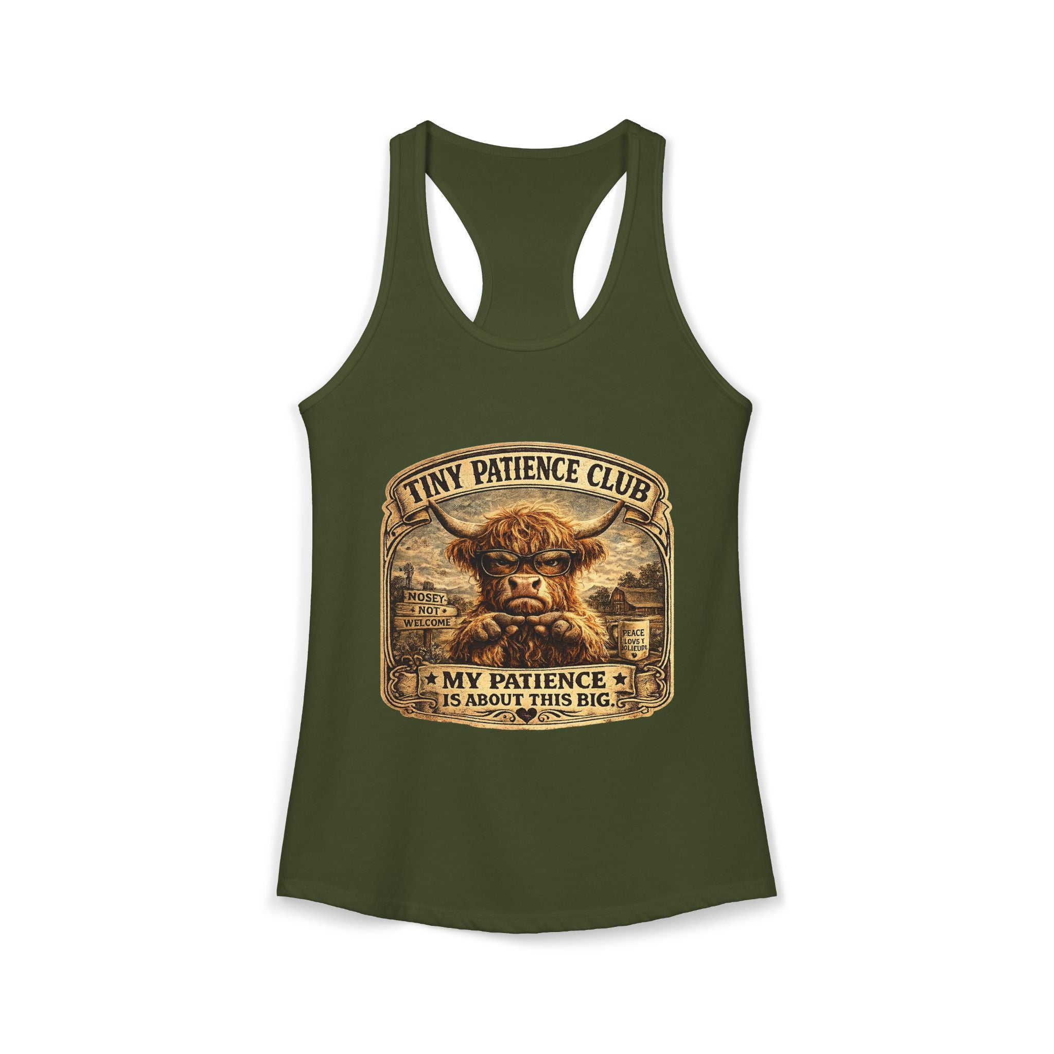 Tiny Patience Highland Cow Women's Ideal Racerback Tank