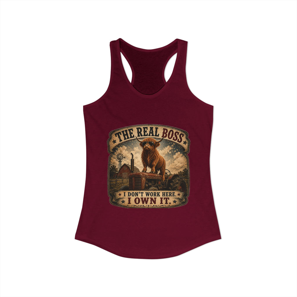 The Real Boss Highland Cow Women's Ideal Racerback Tank
