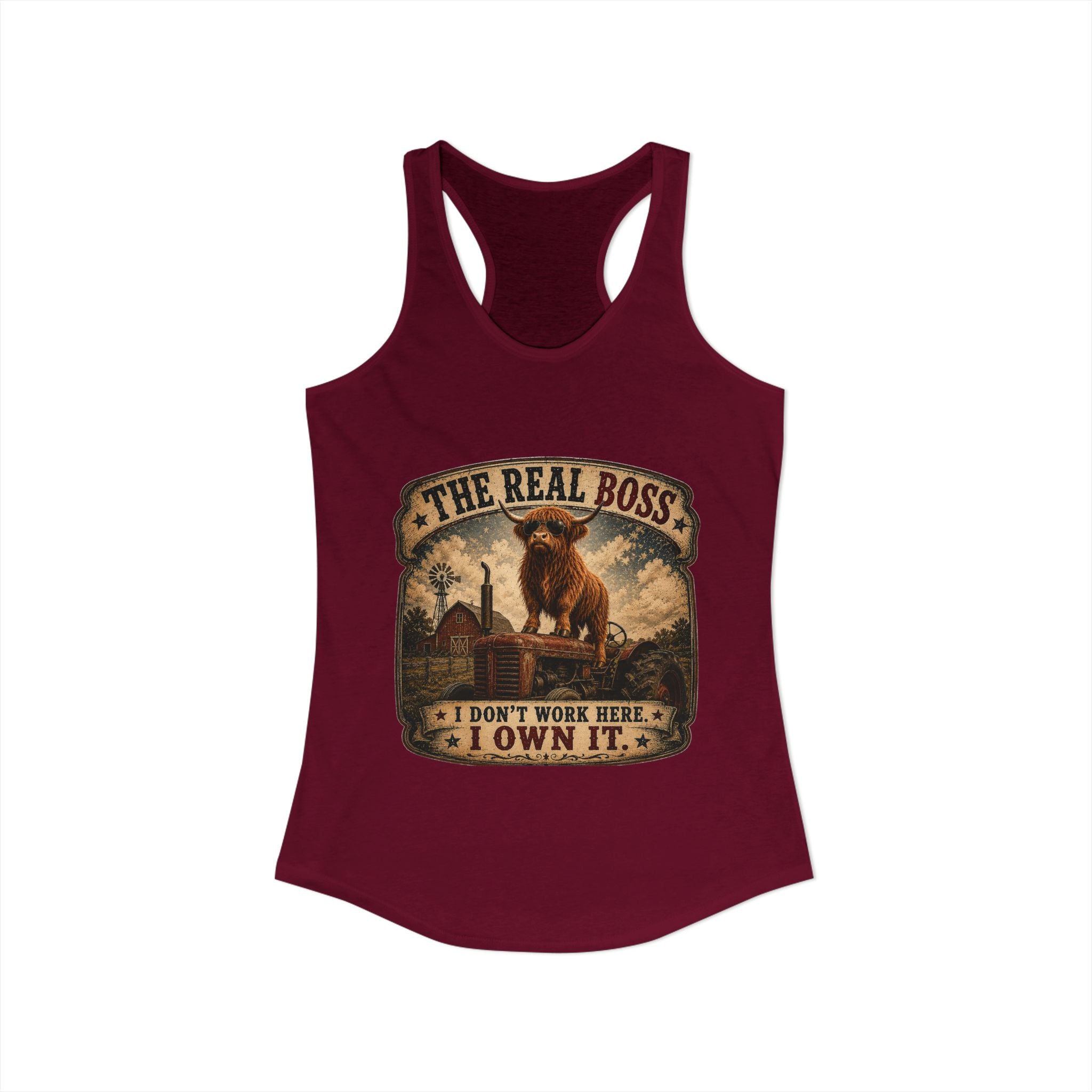 The Real Boss Highland Cow Women's Ideal Racerback Tank