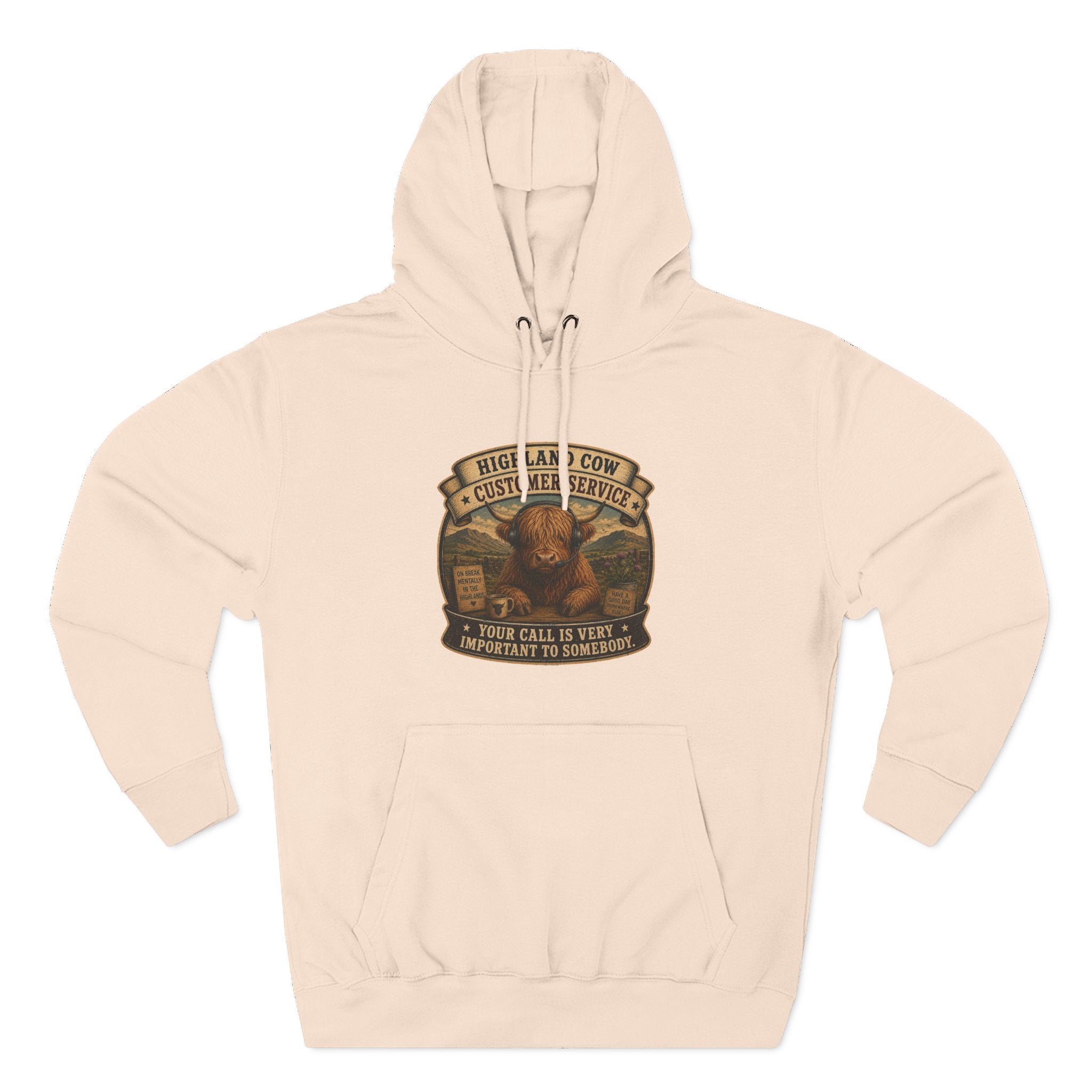 Highland Cow Customer Service Three-Panel Fleece Hoodie