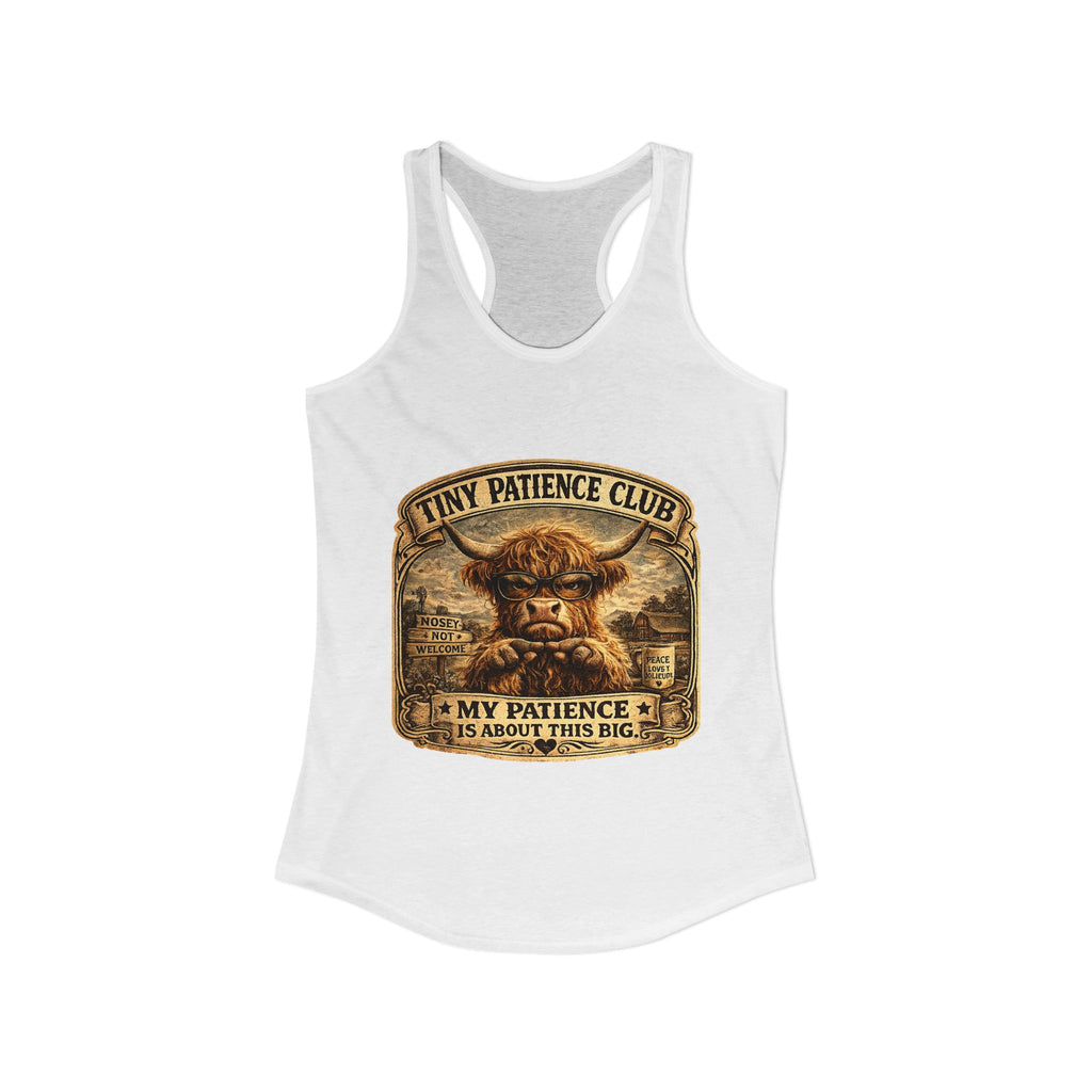 Tiny Patience Highland Cow Women's Ideal Racerback Tank