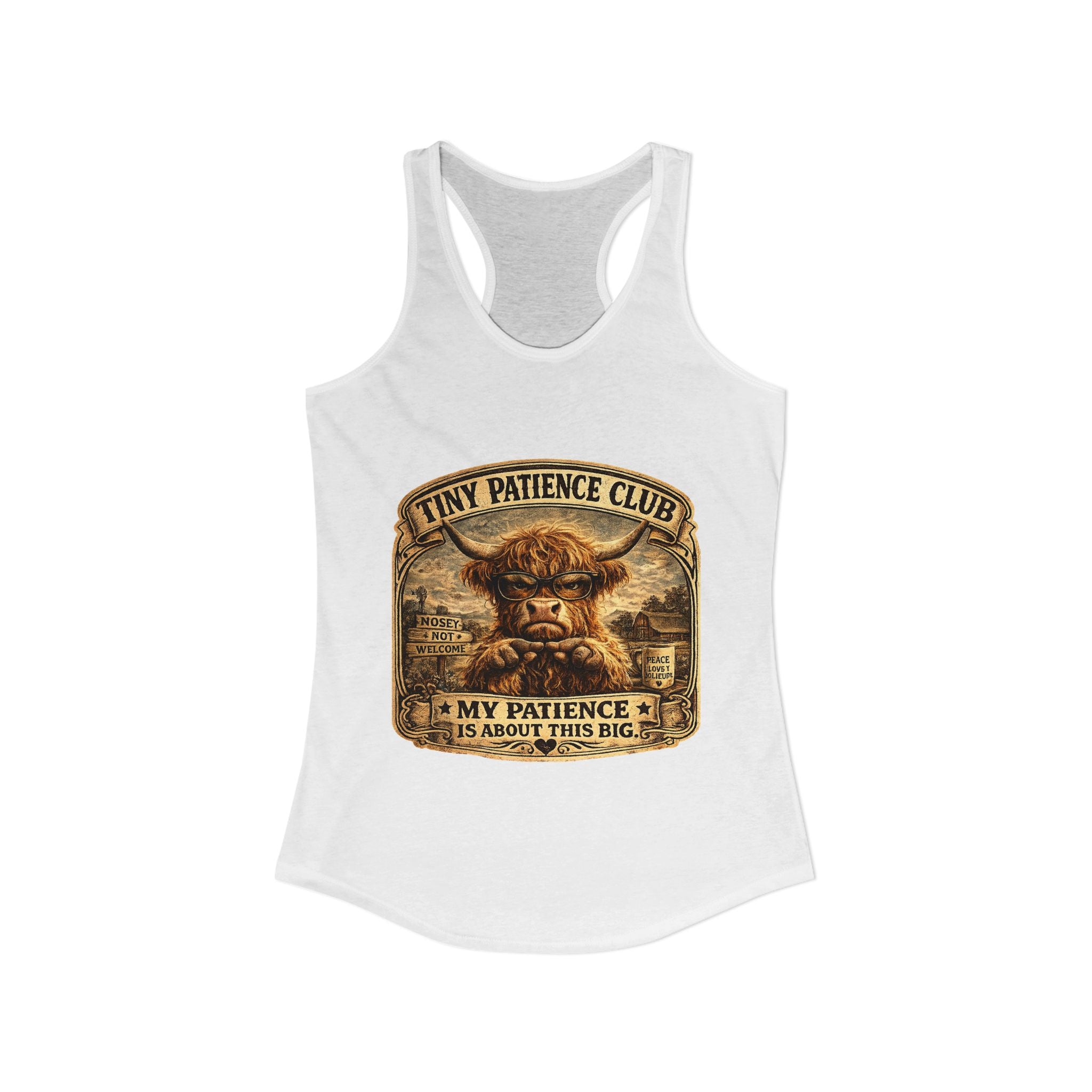Tiny Patience Highland Cow Women's Ideal Racerback Tank