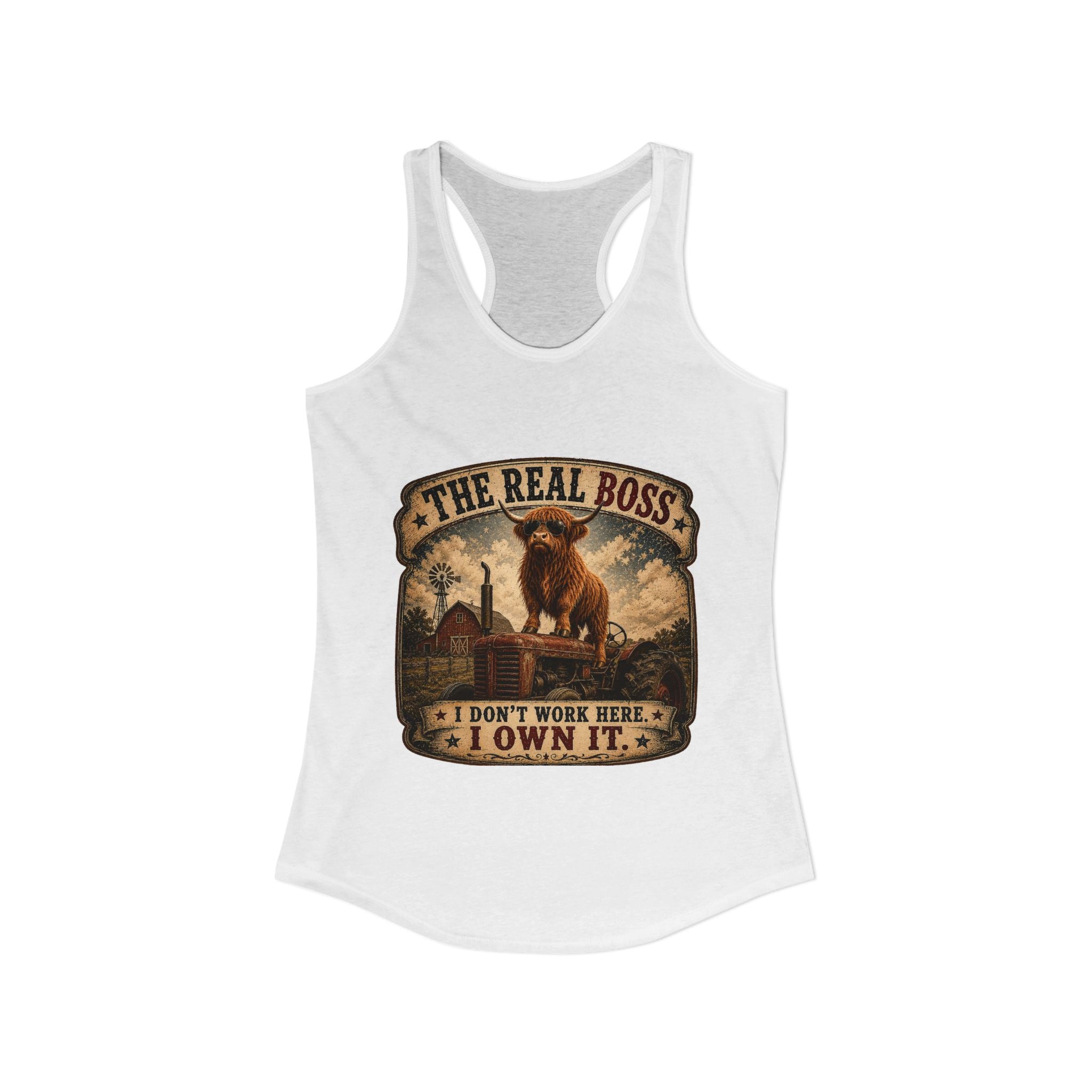 The Real Boss Highland Cow Women's Ideal Racerback Tank