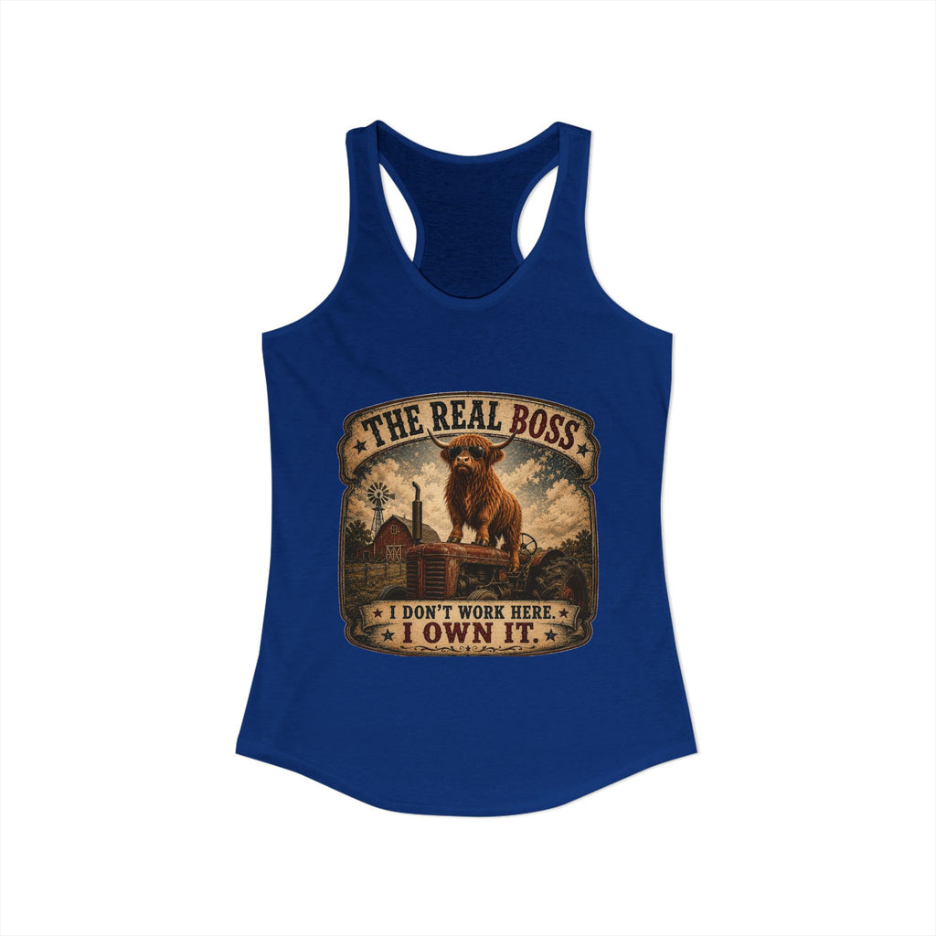 The Real Boss Highland Cow Women's Ideal Racerback Tank
