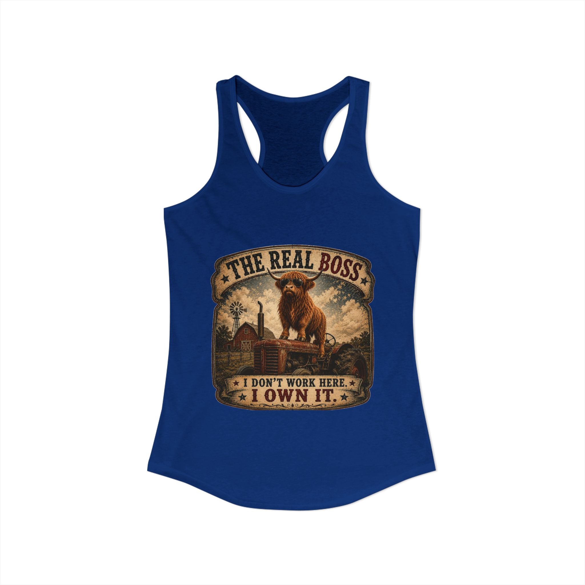 The Real Boss Highland Cow Women's Ideal Racerback Tank