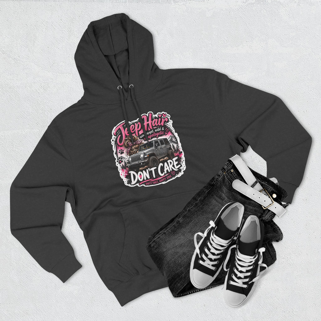 Jeep Hair Don't Care (Pink) Three-Panel Fleece Hoodie
