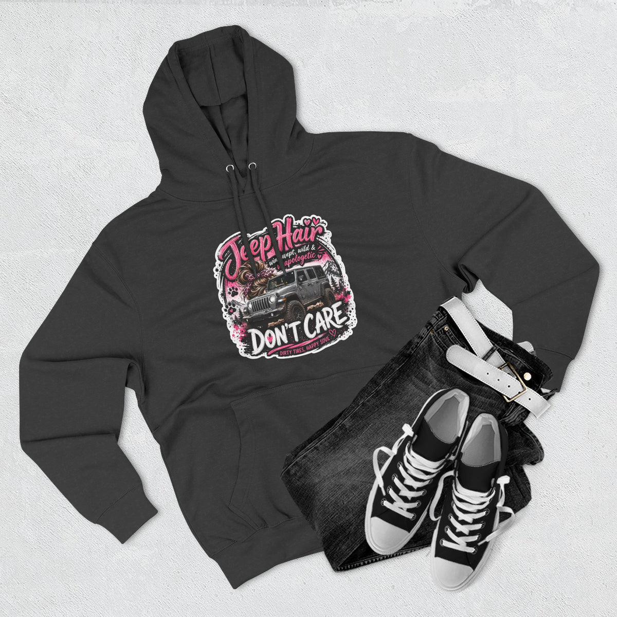 Jeep Hair Don't Care (Pink) Three-Panel Fleece Hoodie
