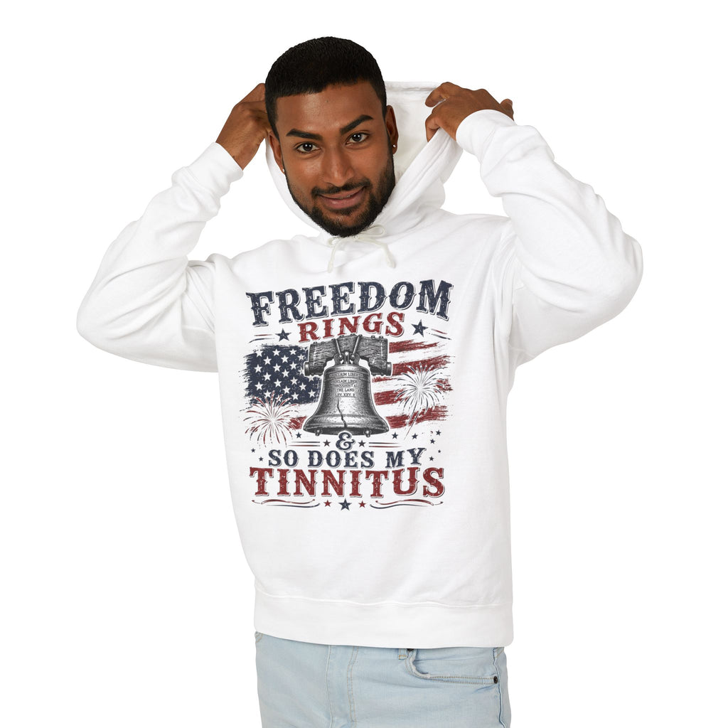 Freedom Rings Hoodie — "Freedom Rings So Does My Tinnitus" Patriotic Bell Pullover