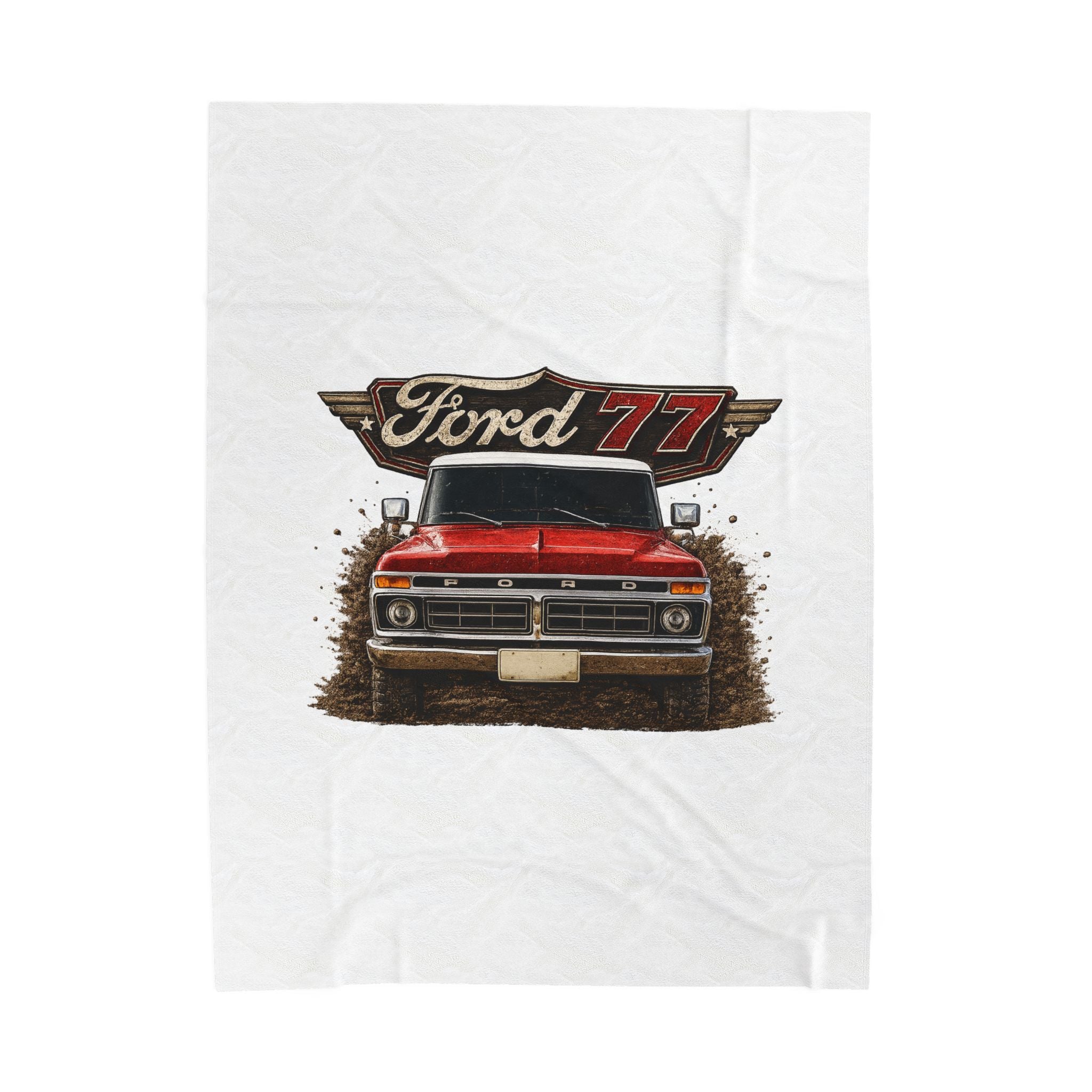 Ford '77 Vintage Truck Velveteen Plush Blanket – Retro Red Pickup Design