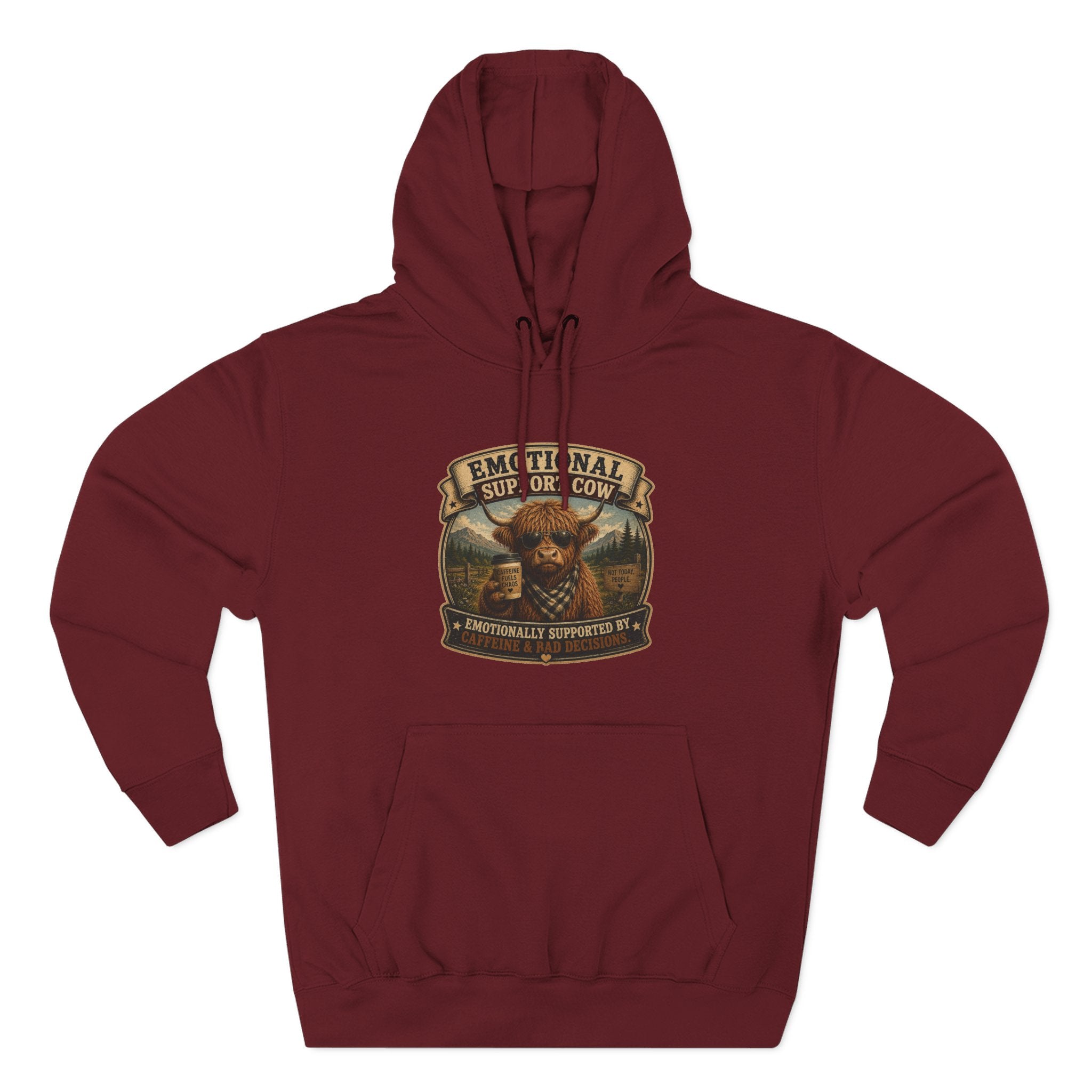 Emotional Support Cow Highland Cow - Three-Panel Fleece Hoodie