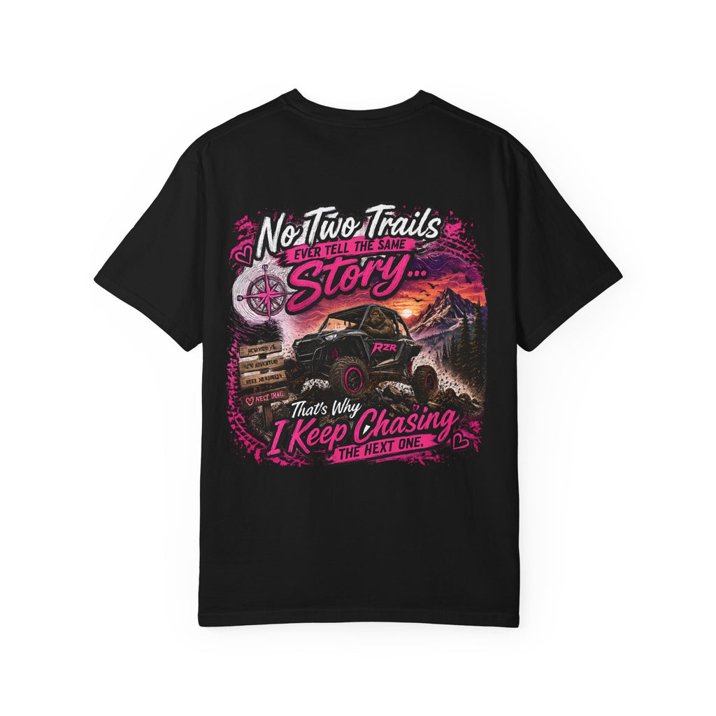 Off-Road Adventure T-Shirt — “No Two Trails Ever Tell the Same Story” Mountain Jeep Graphic