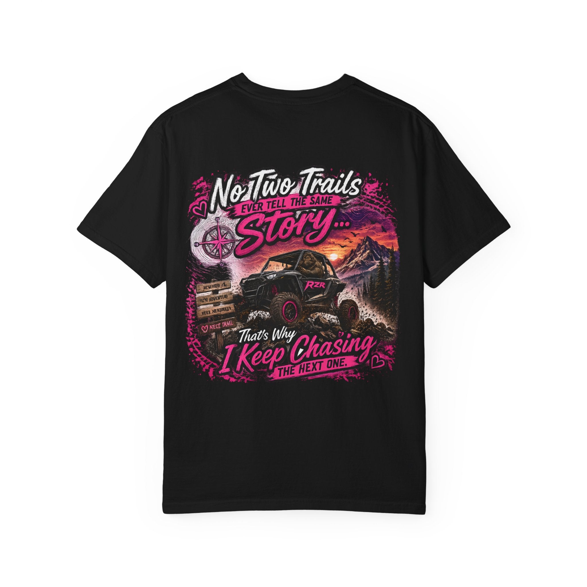 Off-Road Adventure T-Shirt — “No Two Trails Ever Tell the Same Story” Mountain Jeep Graphic